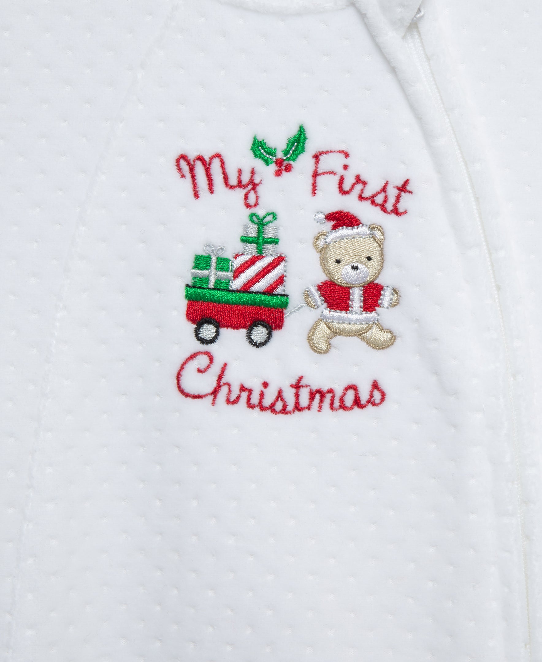 Holly Bear Christmas Velour 2-Way-Zip Footie - Little Me