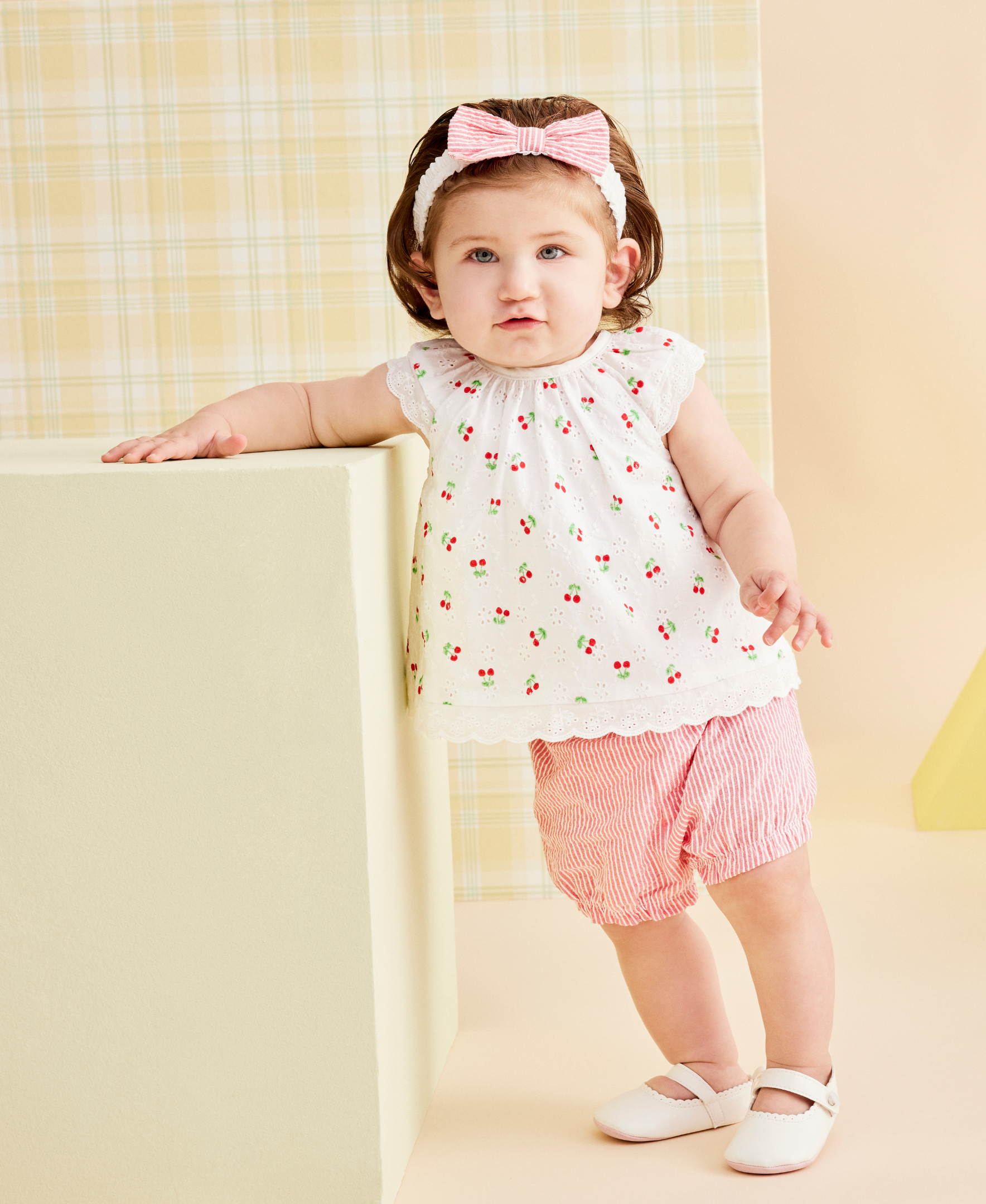 Cherry Eyelet Woven Short Set & Headband - Little Me