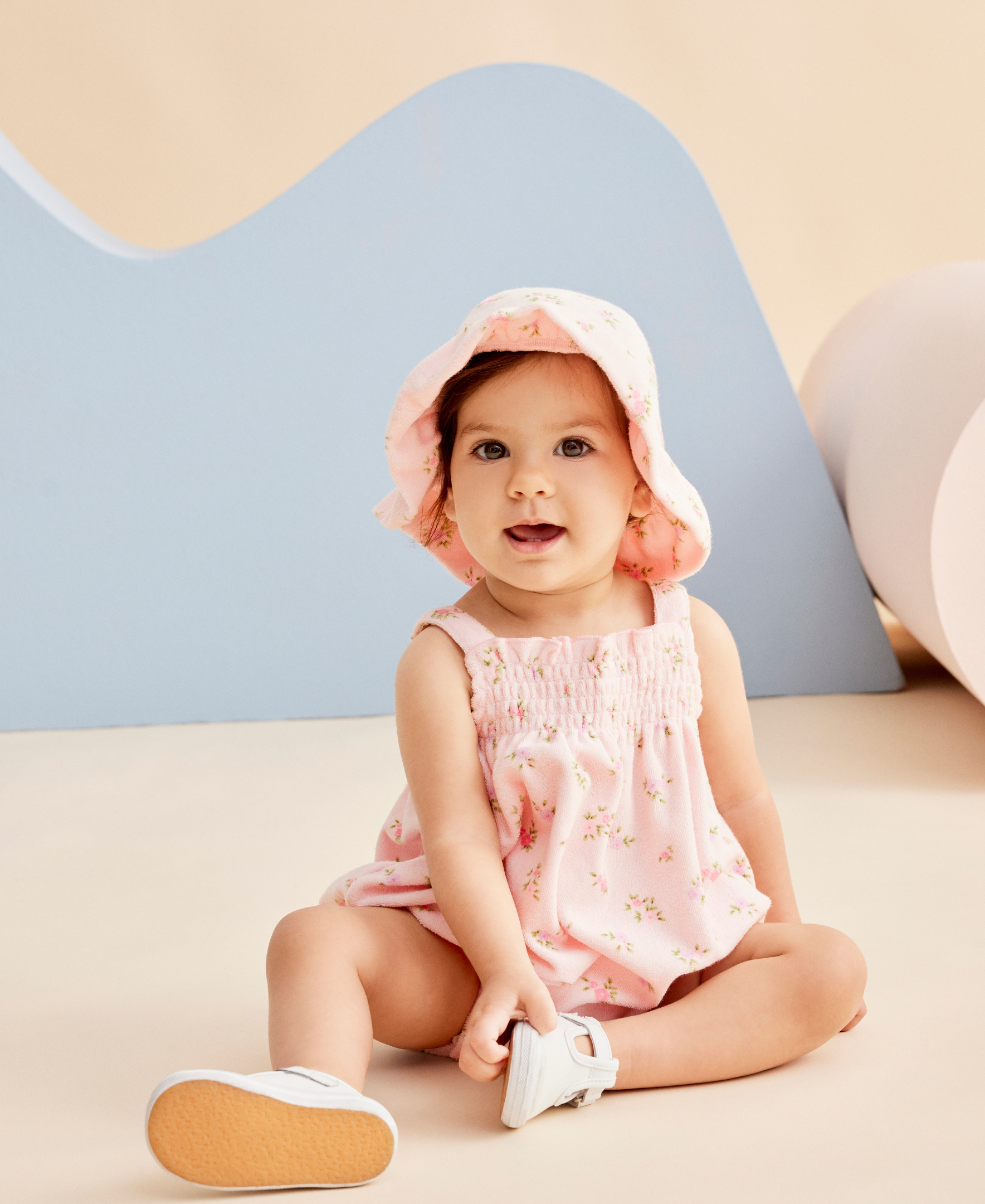 Ditsy Terry Bubble & Hat Set - Little Me