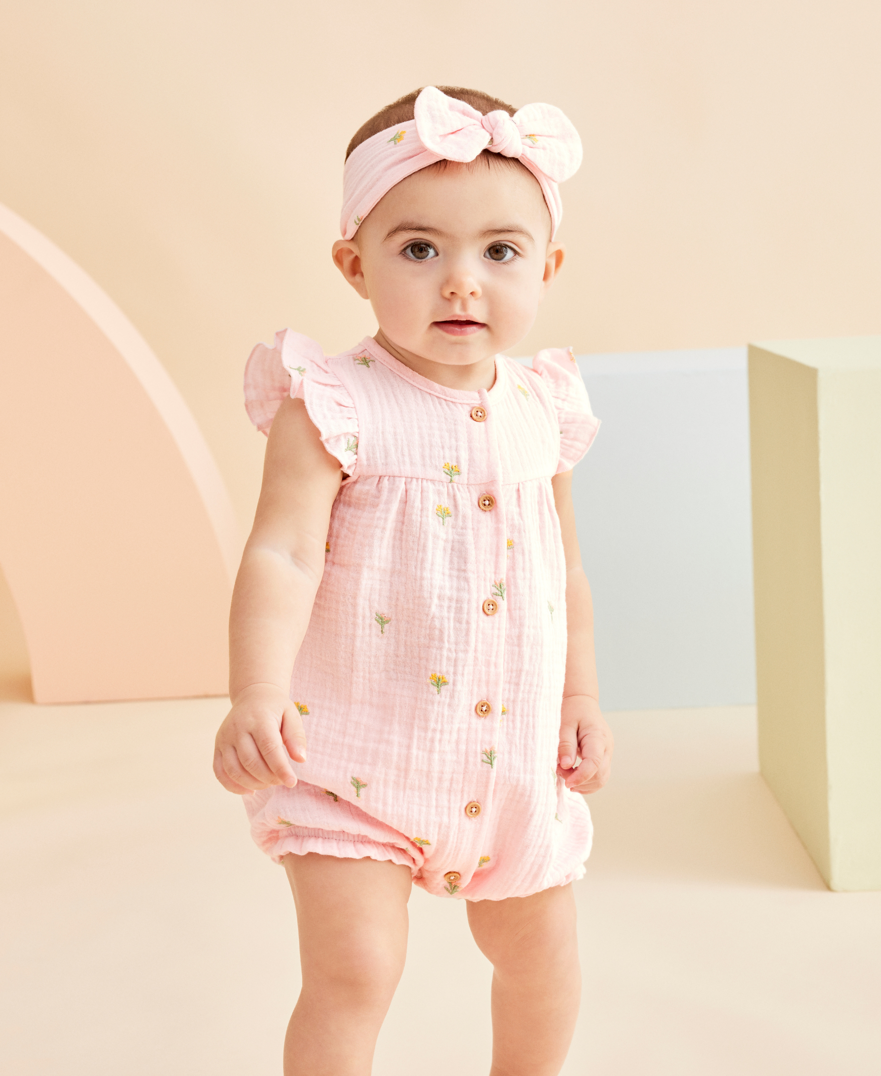 Floral Gauze Romper & Headband Set - Little Me