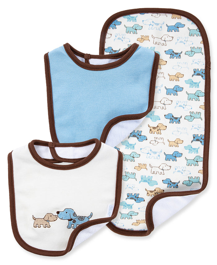 Puppy Basic Bib & Burp Boxed Set Blue main image 1