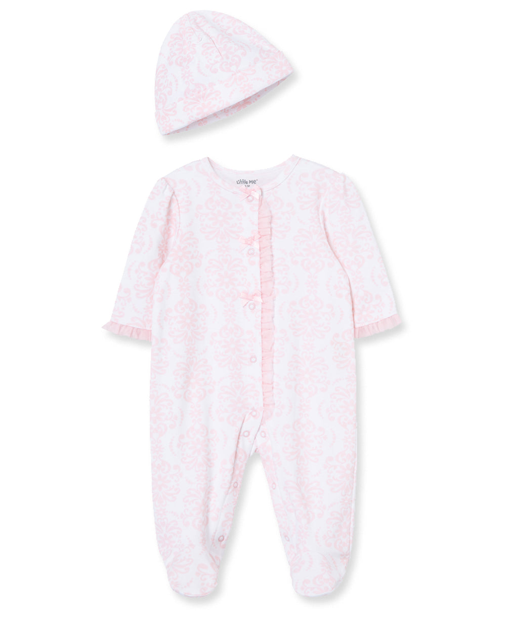 Damask Scroll Footed One-Piece And Hat - Little Me