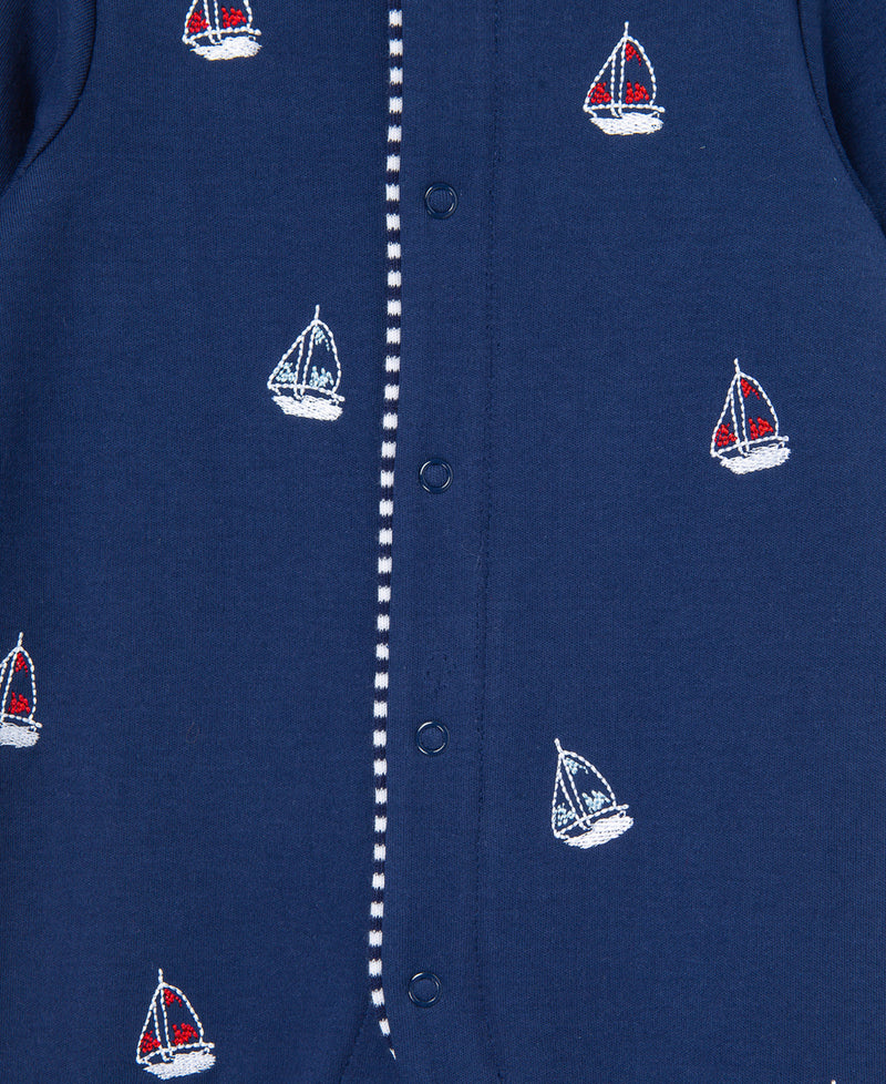 Sailboats Footed One-Piece And Hat