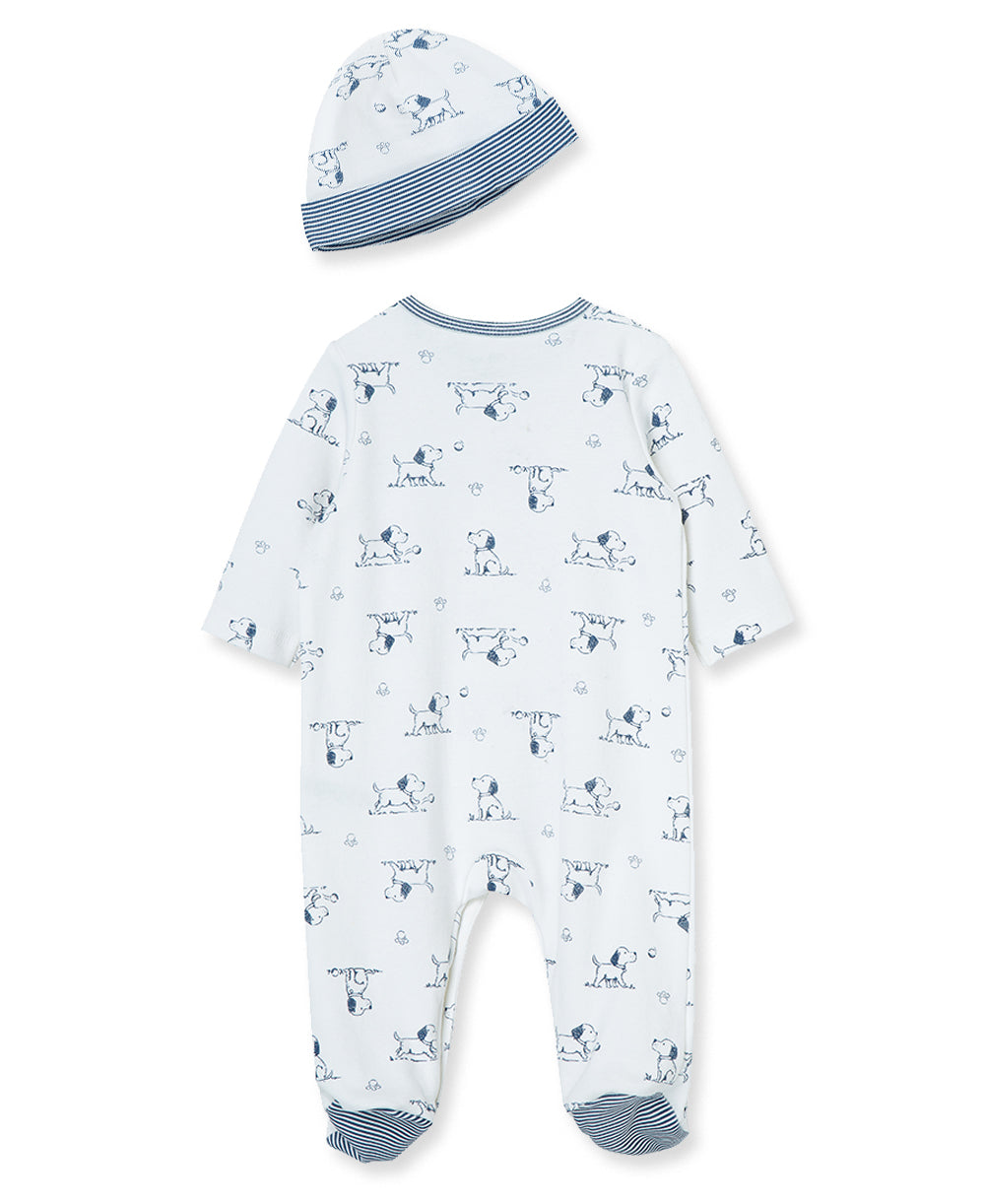 Puppy Toile Footed One-Piece And Hat - Little Me