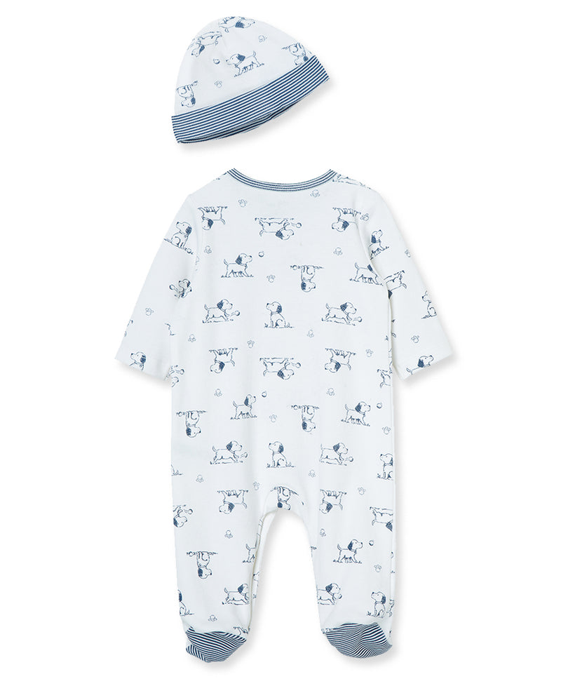 Puppy Toile Footed One-Piece And Hat - Little Me