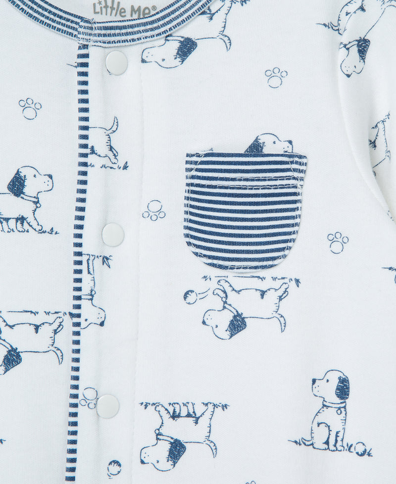 Puppy Toile Footed One-Piece And Hat - Little Me