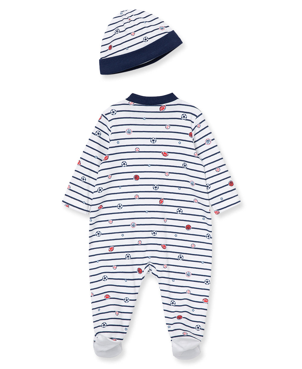 Sports Star 2-Way-Zip Footed One-Piece and Hat - Little Me