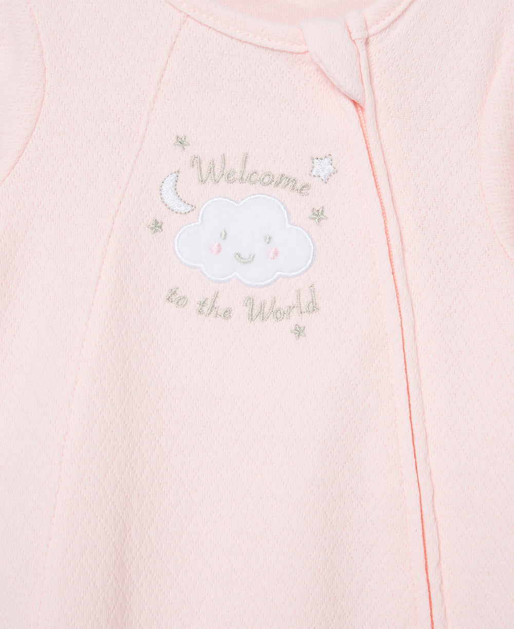 New Pink Welcome To The World Zip Front Footed One-Piece And Hat - Little Me