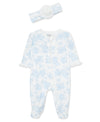 Blue Roses 2-Way-Zip Footed One-Piece And Hat - Little Me