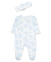 Blue Roses 2-Way-Zip Footed One-Piece And Hat - Little Me