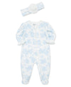 Blue Roses 2-Way-Zip Footed One-Piece And Hat - Little Me