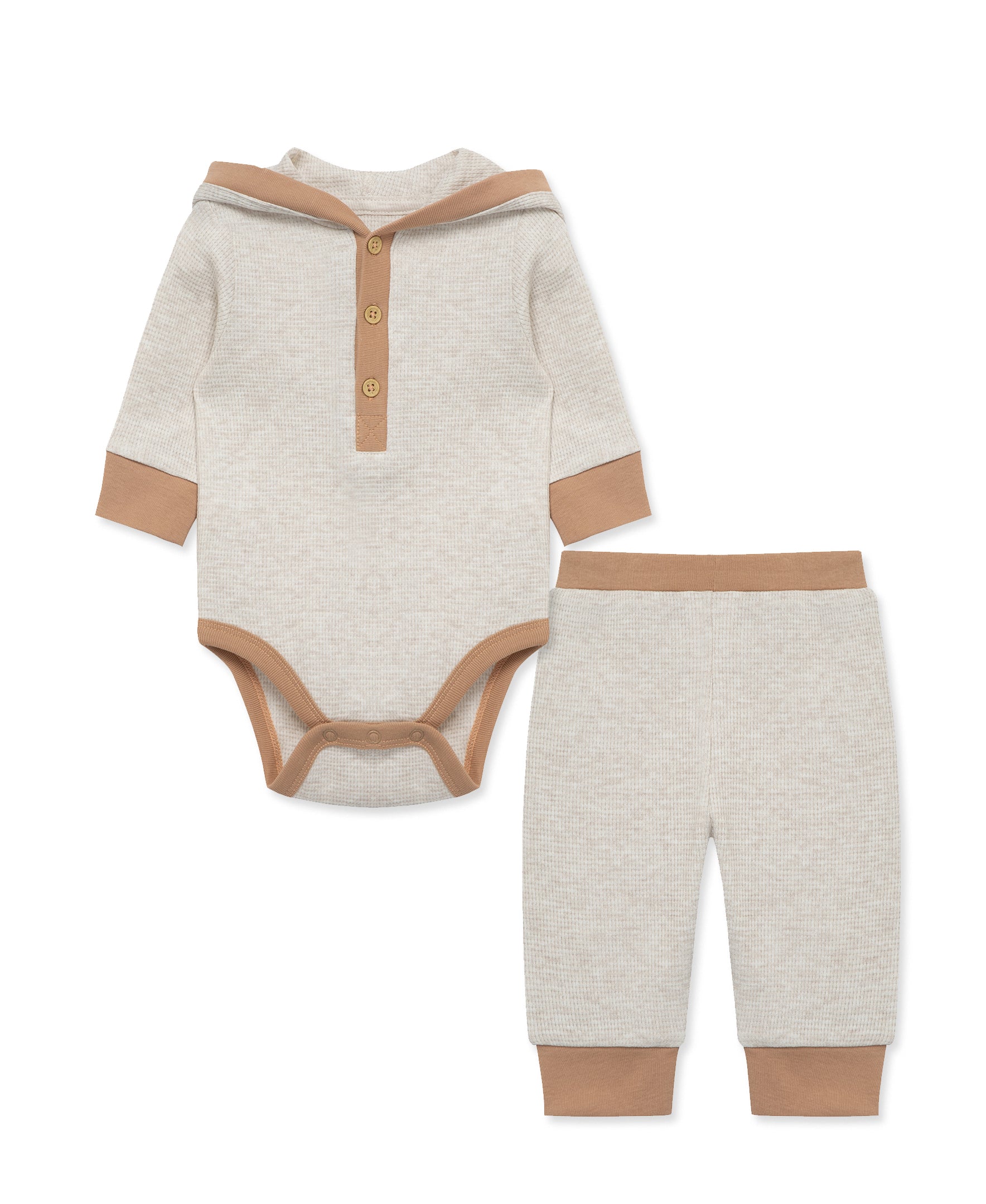 Oatmeal Waffle Knit Bodysuit & Pant Set - Little Me