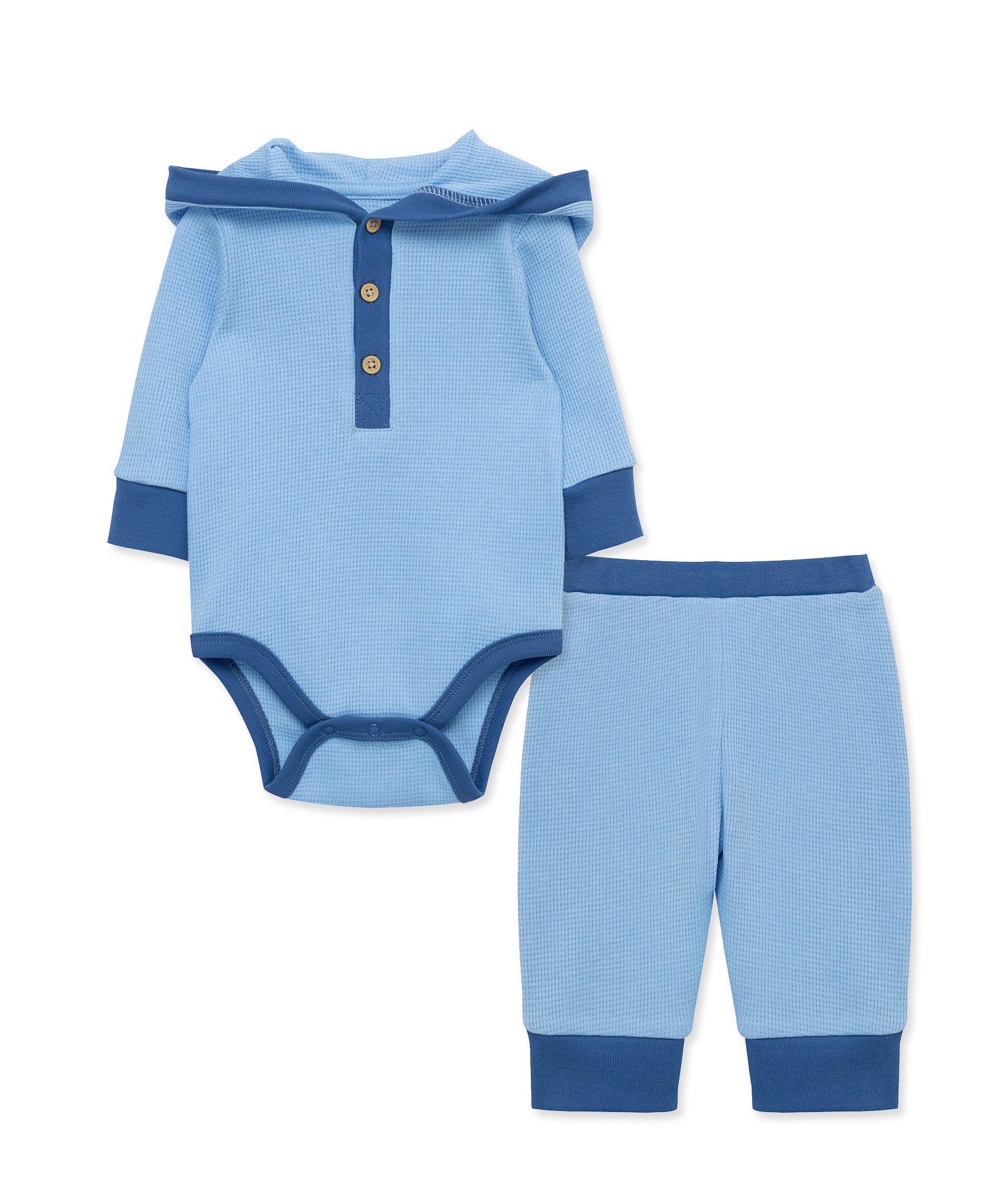 Blue Waffle Knit Bodysuit & Pant Set - Little Me