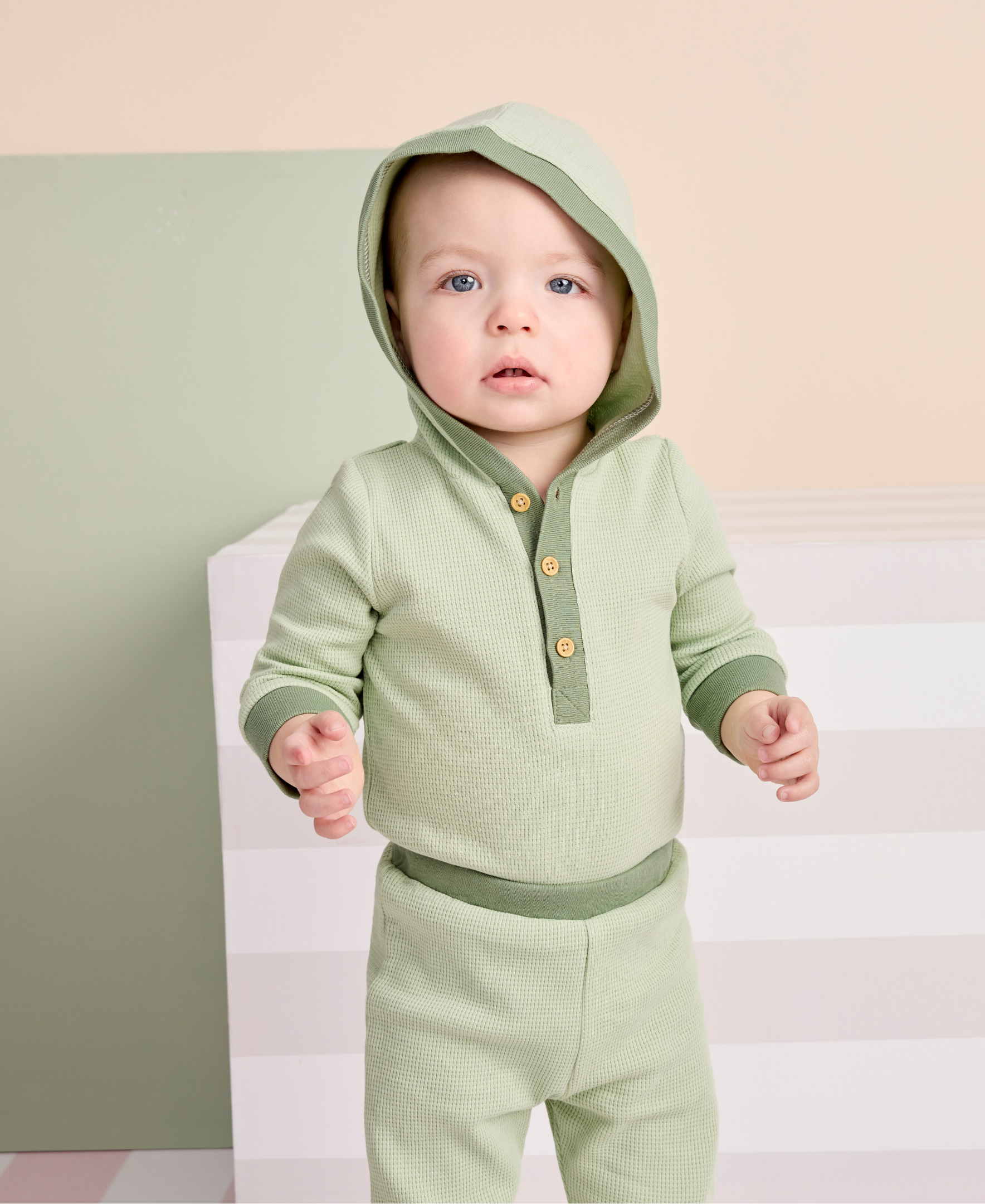 Green Waffle Knit Bodysuit & Pant Set - Little Me