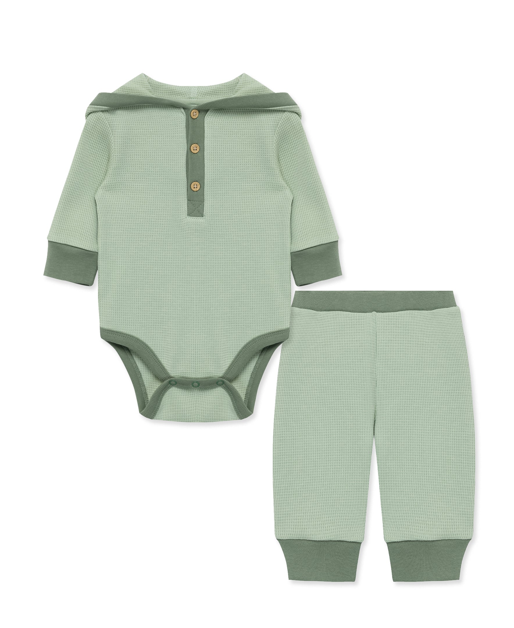 Green Waffle Knit Bodysuit & Pant Set - Little Me