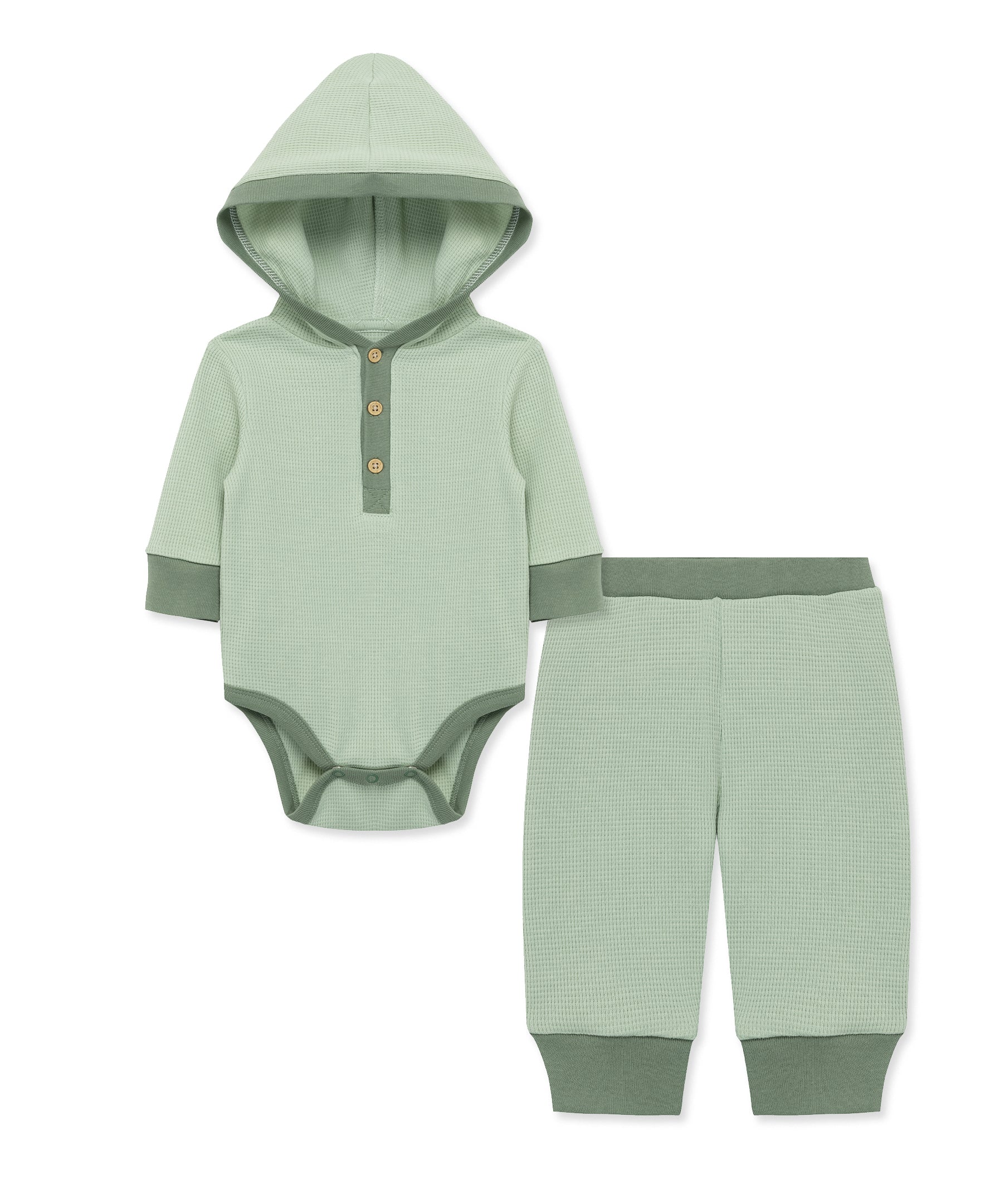 Green Waffle Knit Bodysuit & Pant Set - Little Me