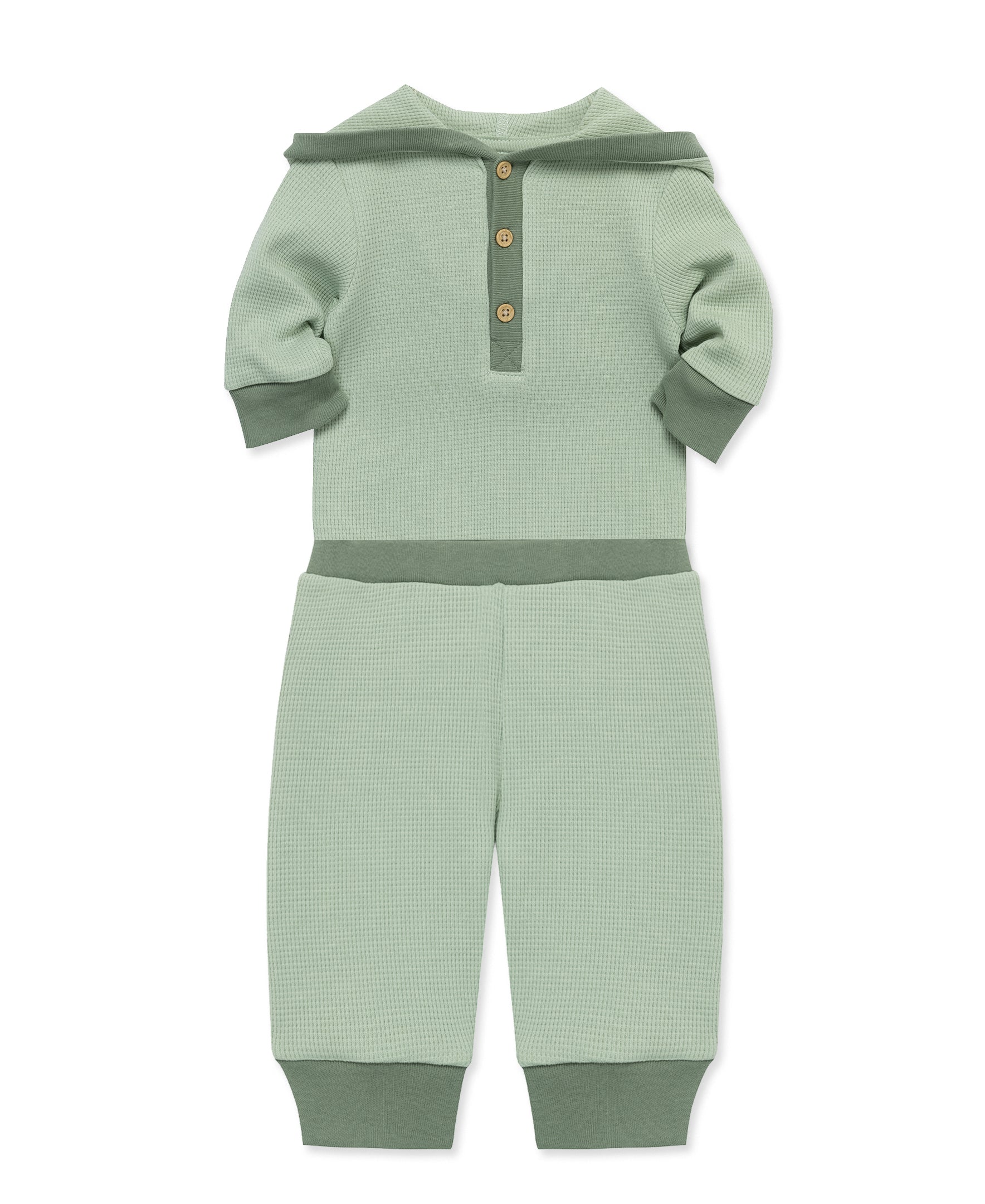 Green Waffle Knit Bodysuit & Pant Set - Little Me