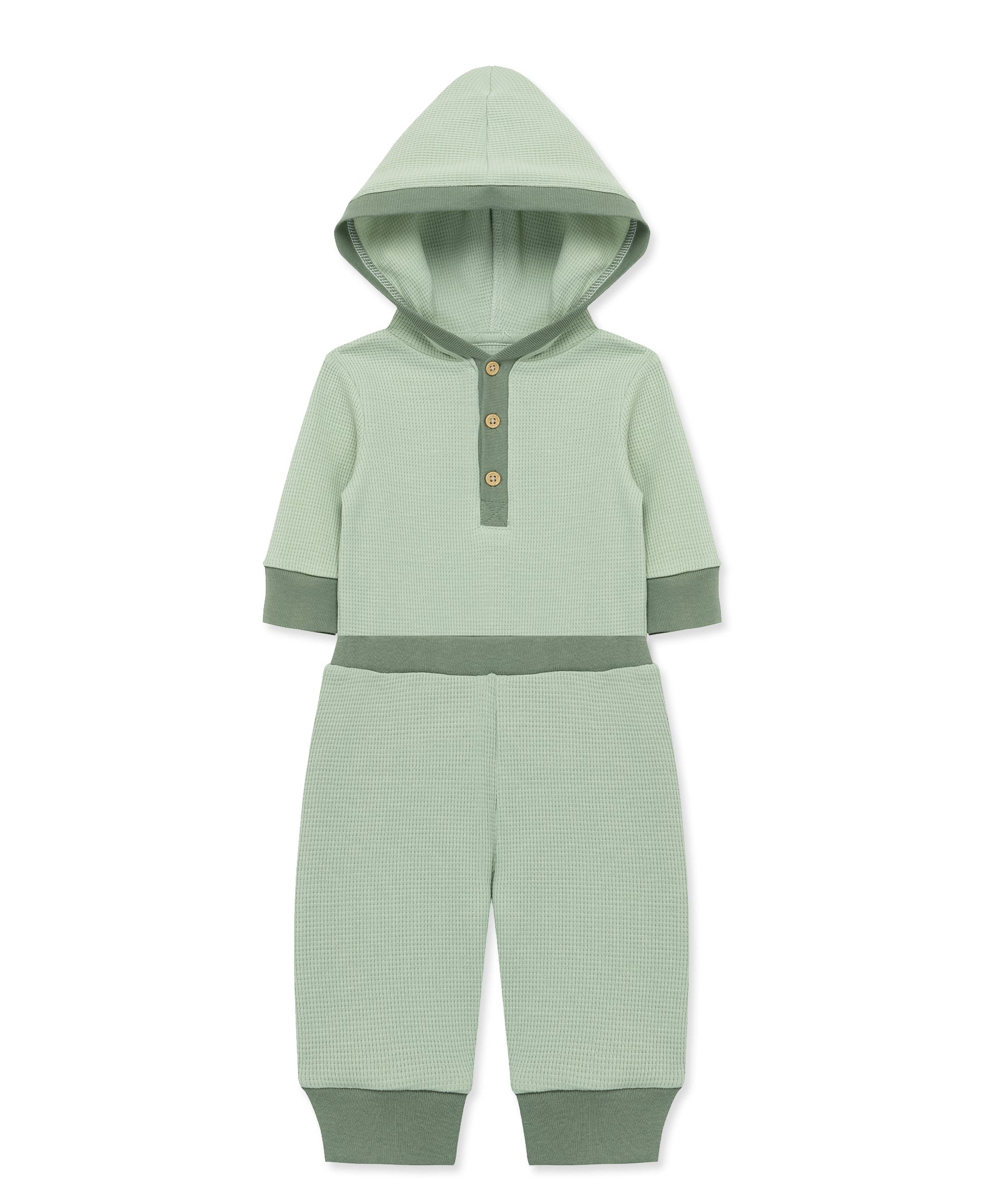 Green Waffle Knit Bodysuit & Pant Set - Little Me