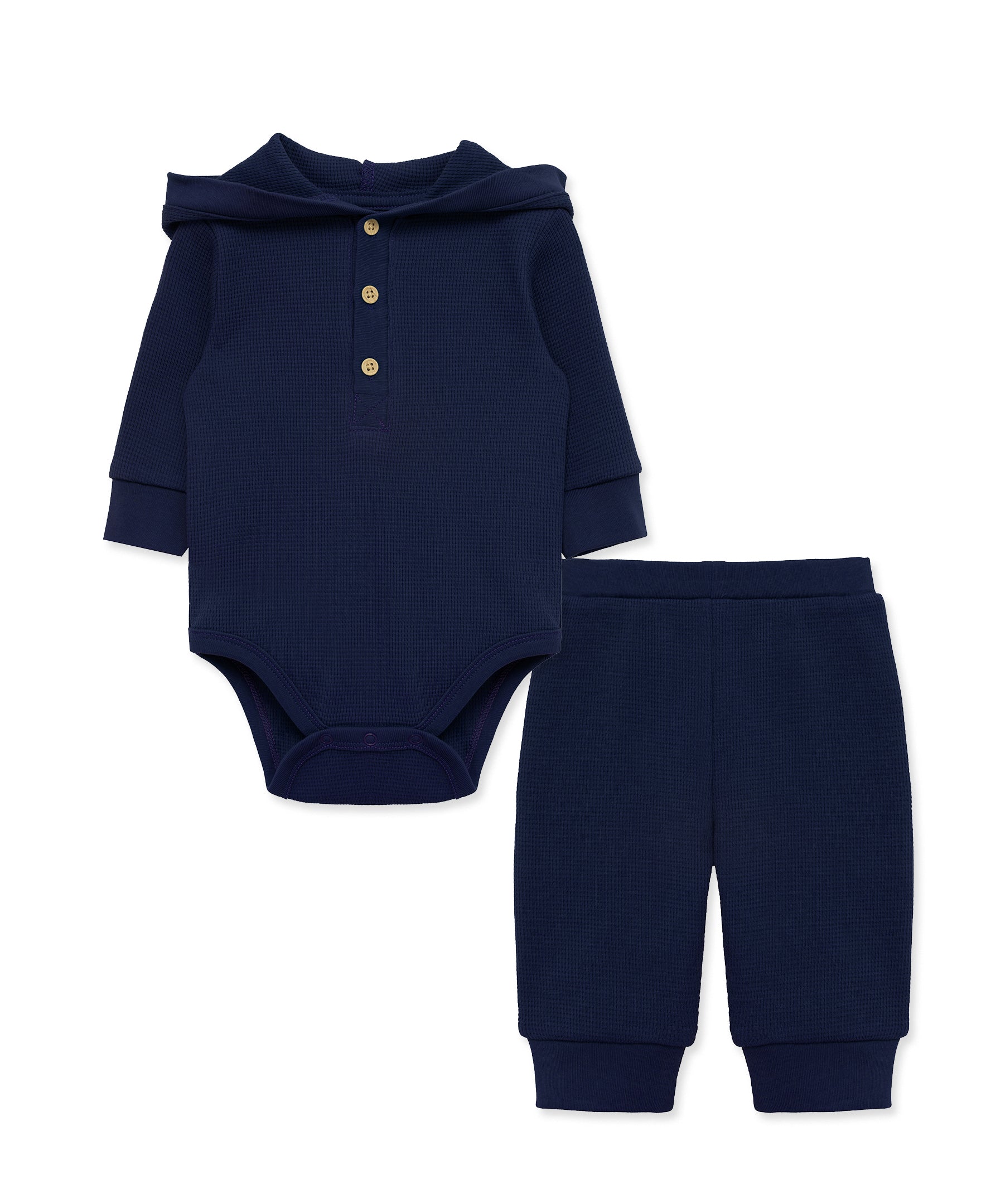 Navy Waffle Knit Bodysuit & Pant Set - Little Me