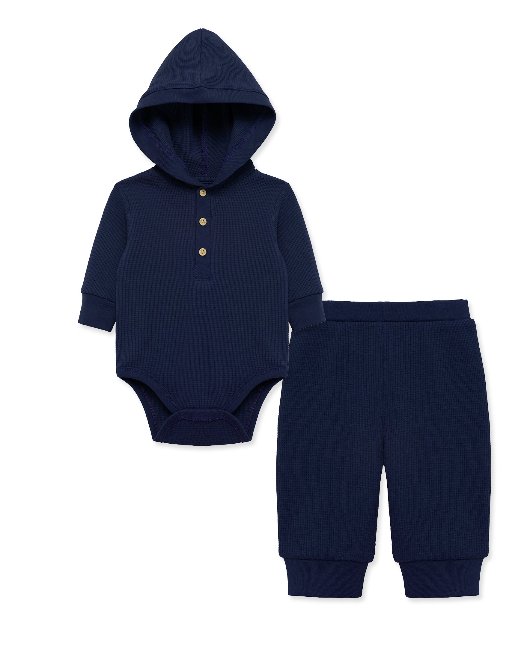 Navy Waffle Knit Bodysuit & Pant Set - Little Me