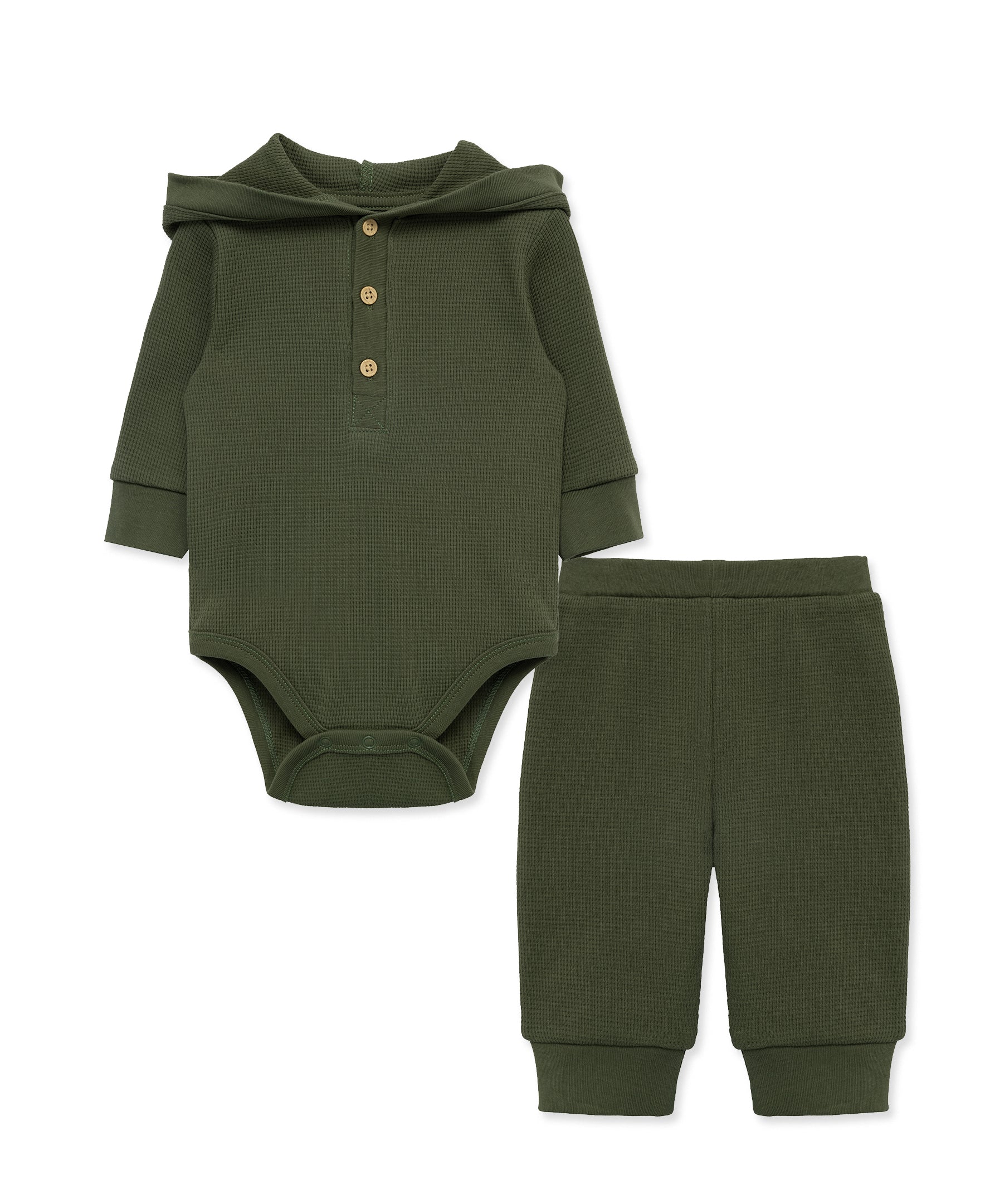 Olive Waffle Knit Bodysuit & Pant Set - Little Me