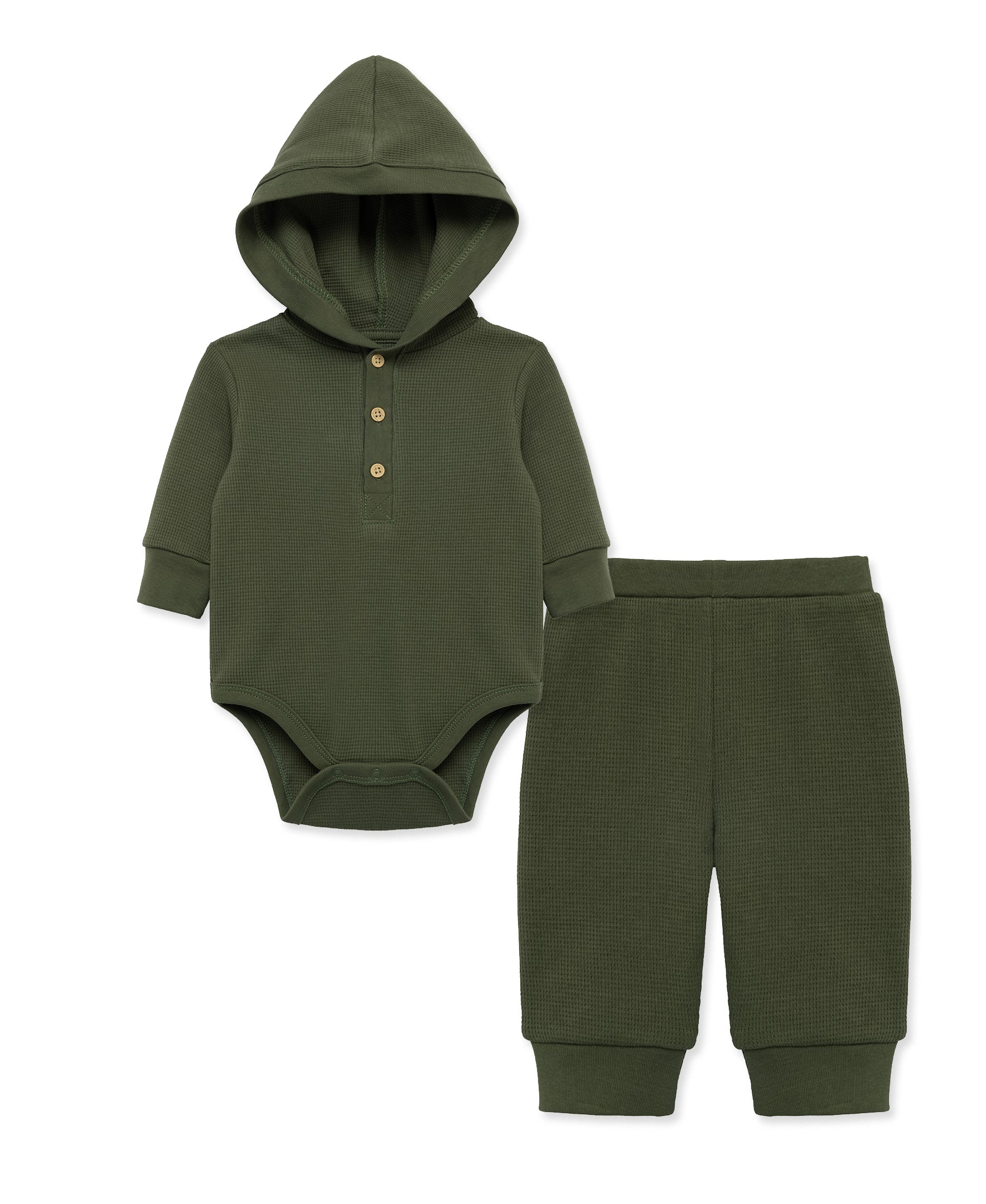 Olive Waffle Knit Bodysuit & Pant Set - Little Me