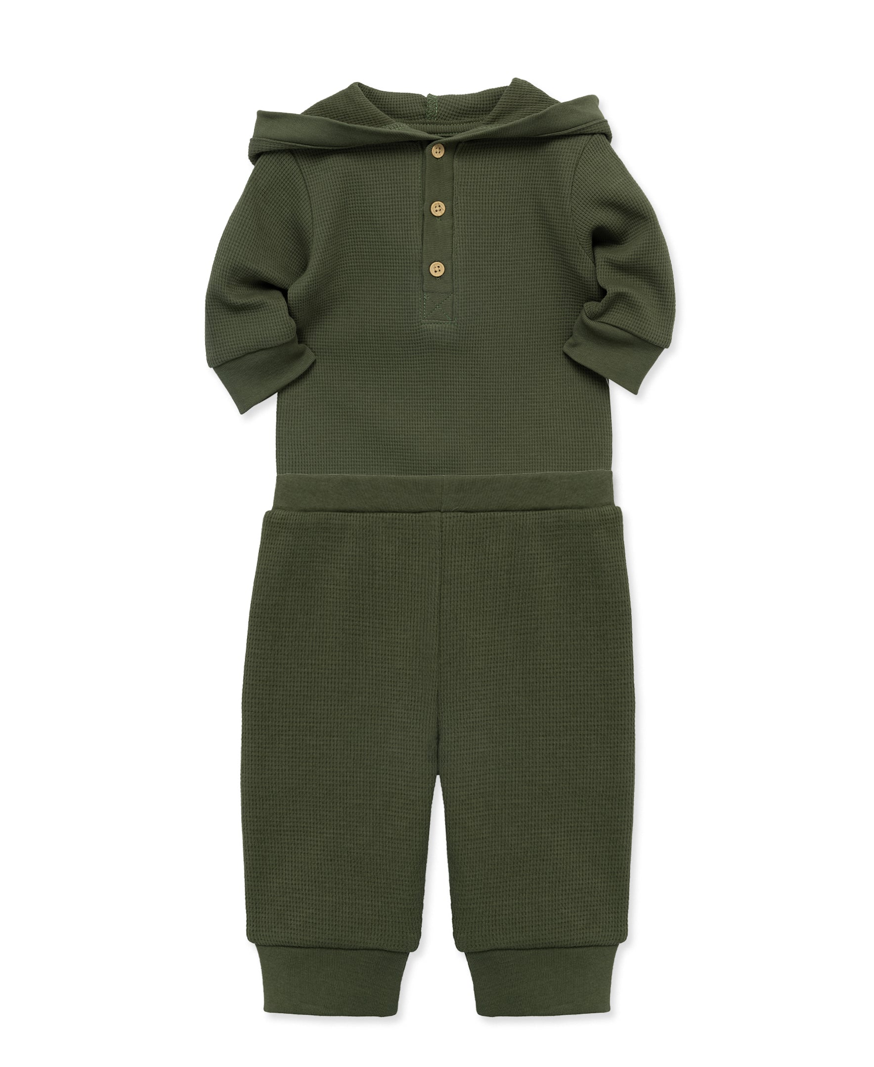 Olive Waffle Knit Bodysuit & Pant Set - Little Me