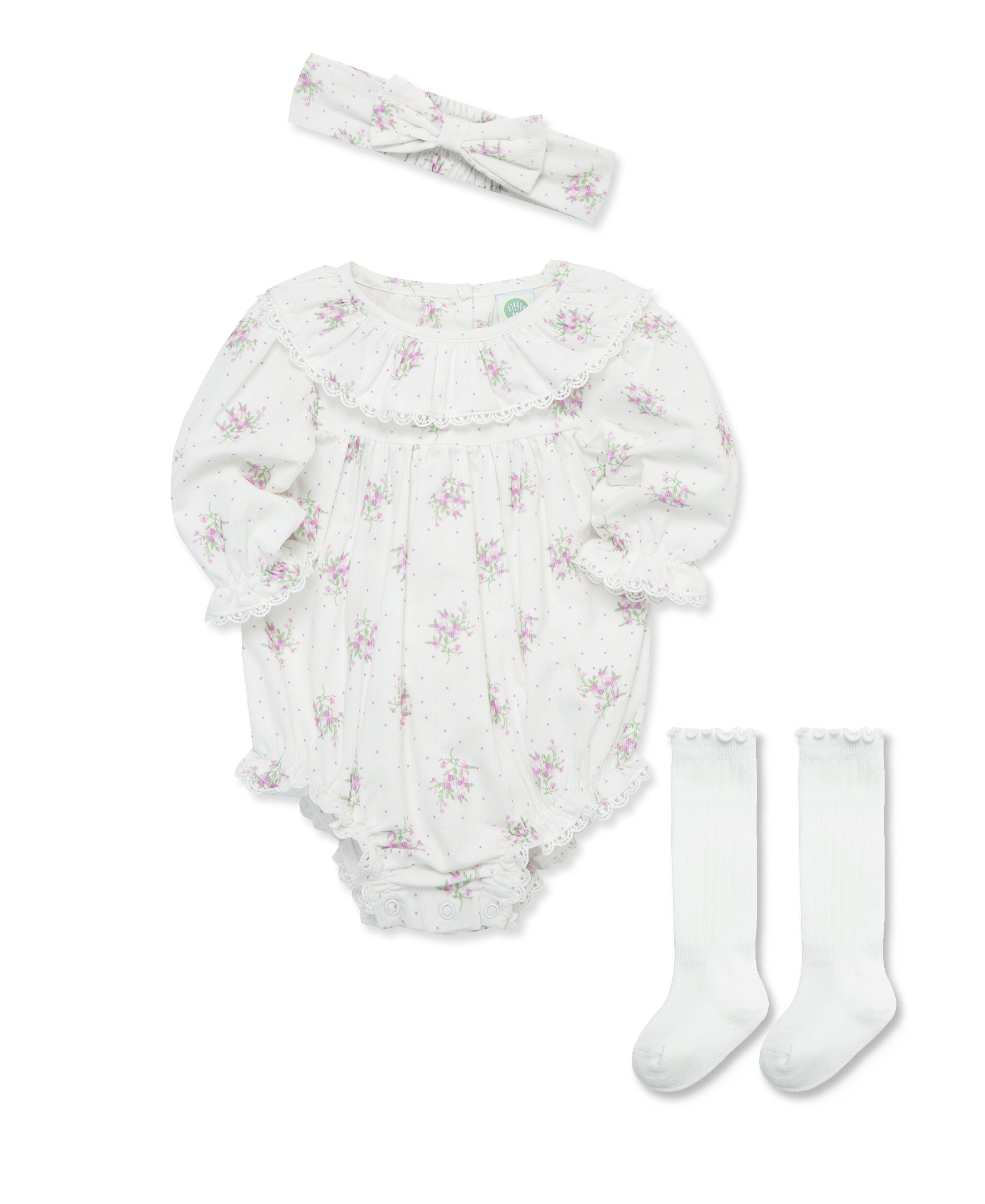 Dainty Floral Woven Bubble Set - Little Me