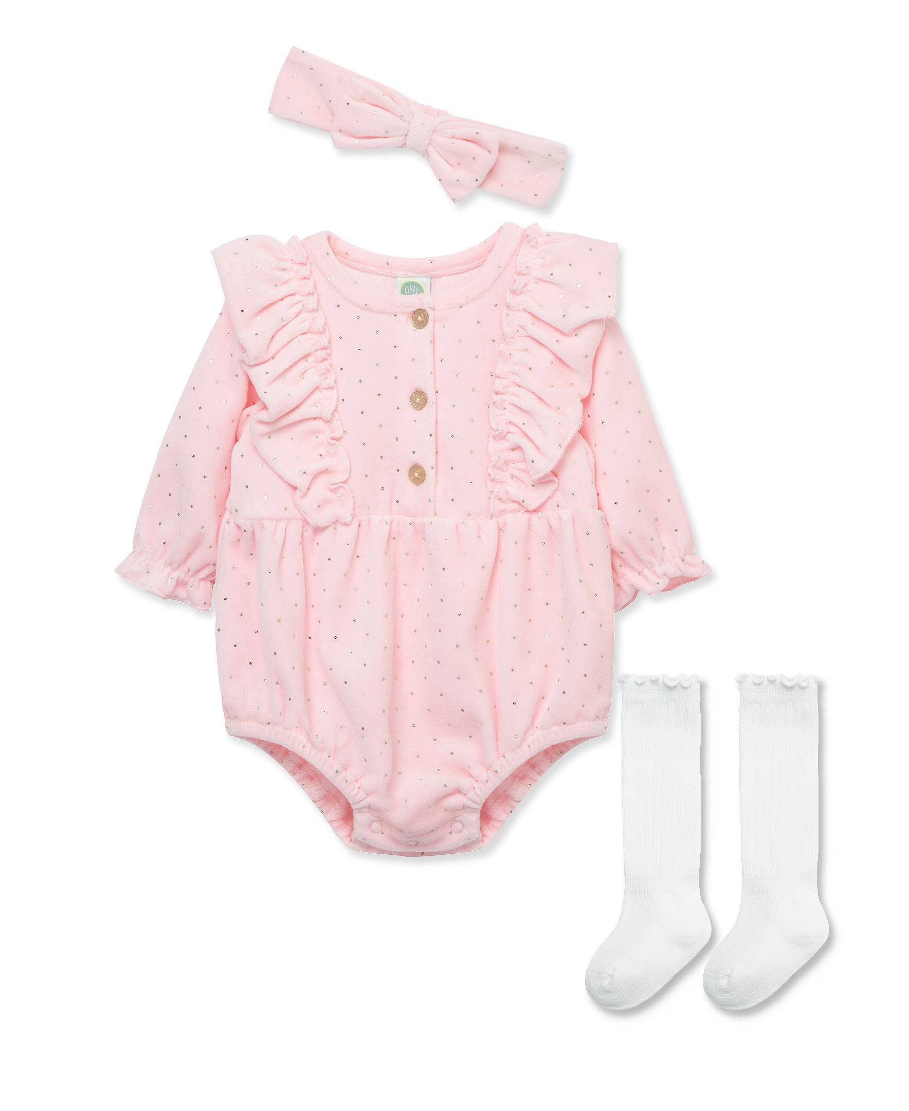 Gold Dots Velour Bubble Set (3M-12M) - Little Me