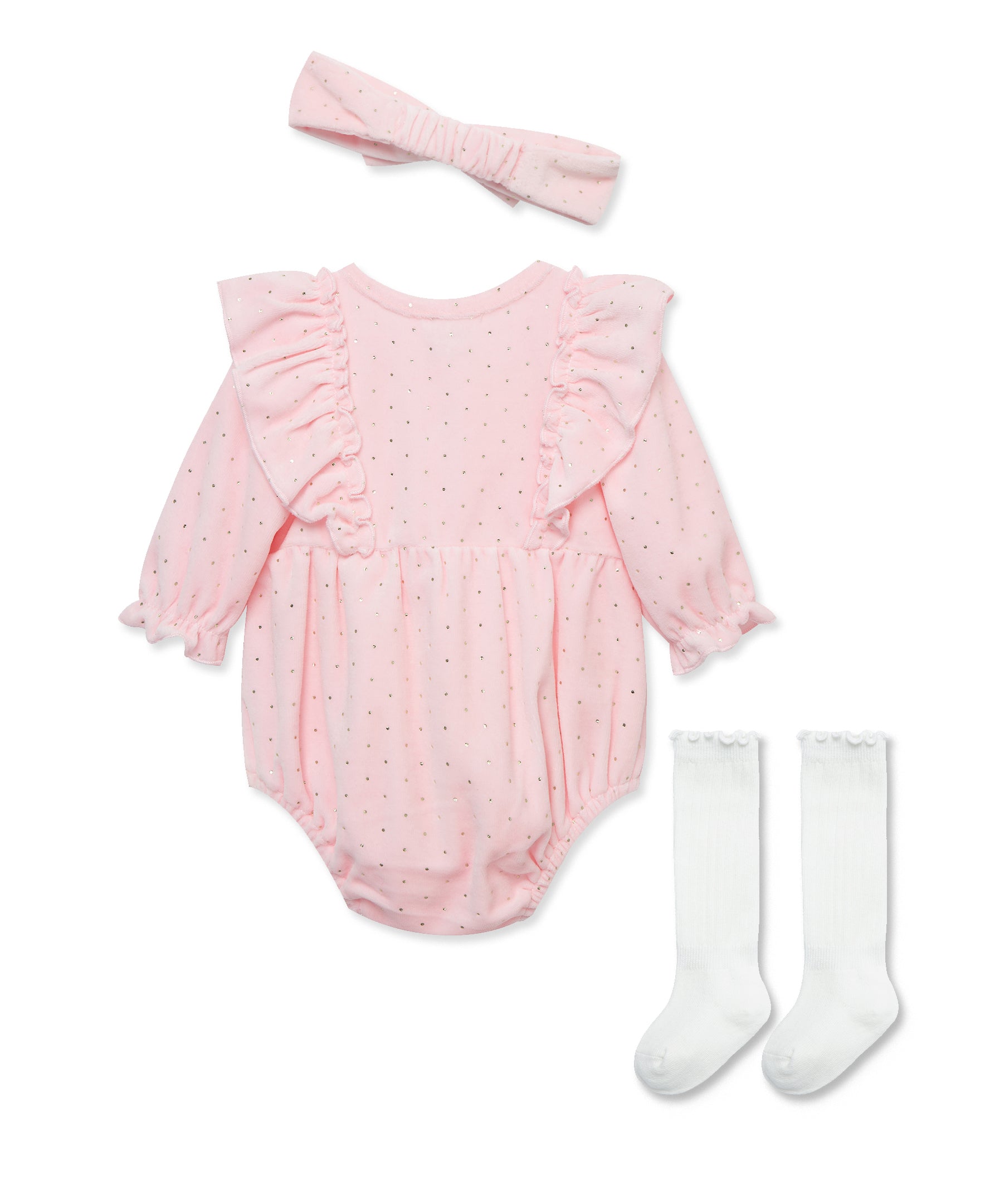 Gold Dots Velour Bubble Set (3M-12M) - Little Me