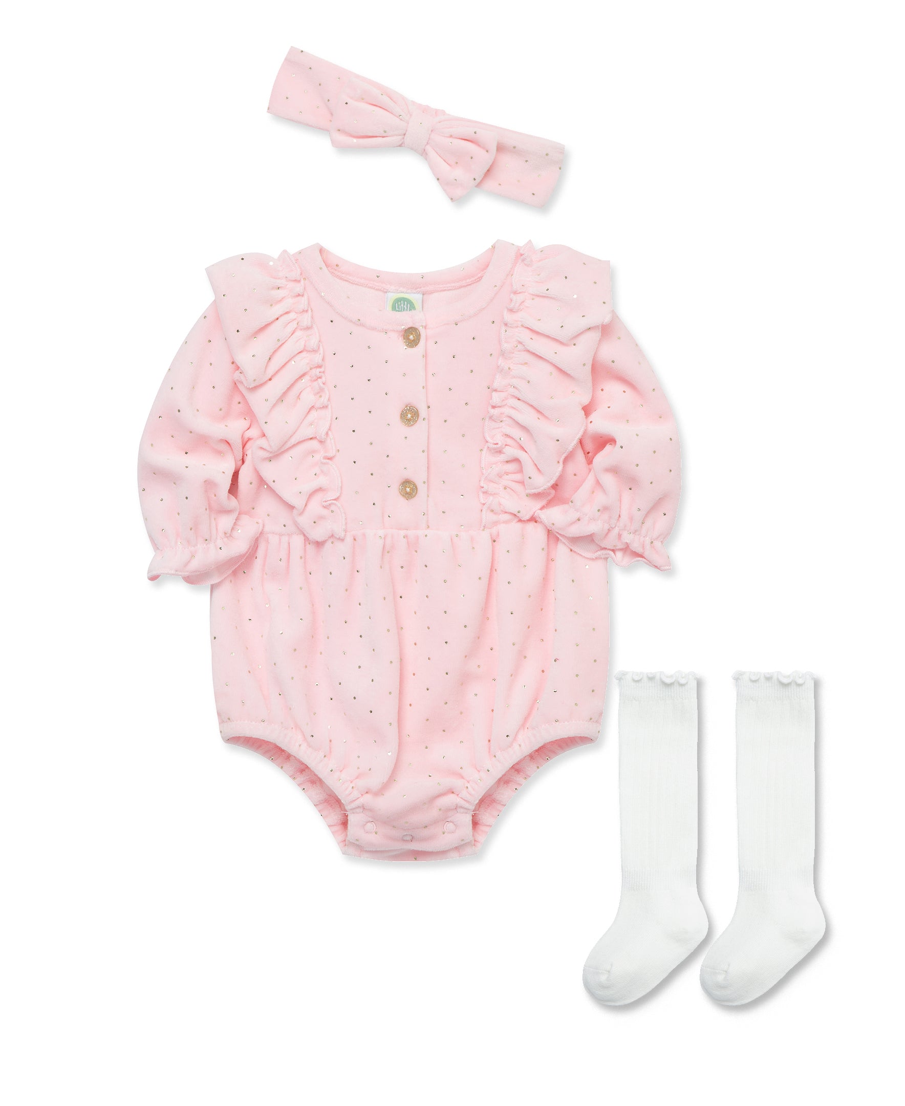 Gold Dots Velour Bubble Set (3M-12M) - Little Me