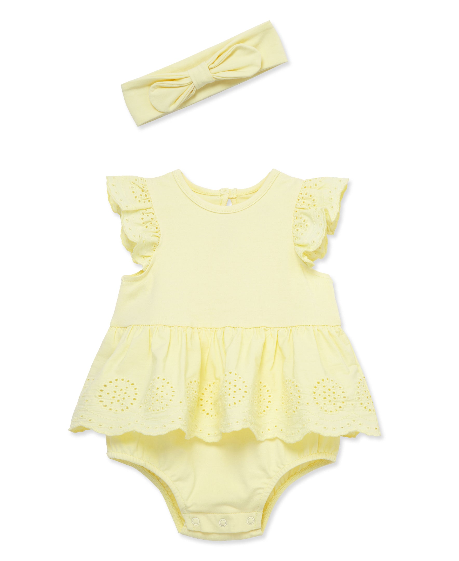 Yellow Eyelet Bubble & Headband Set - Little Me