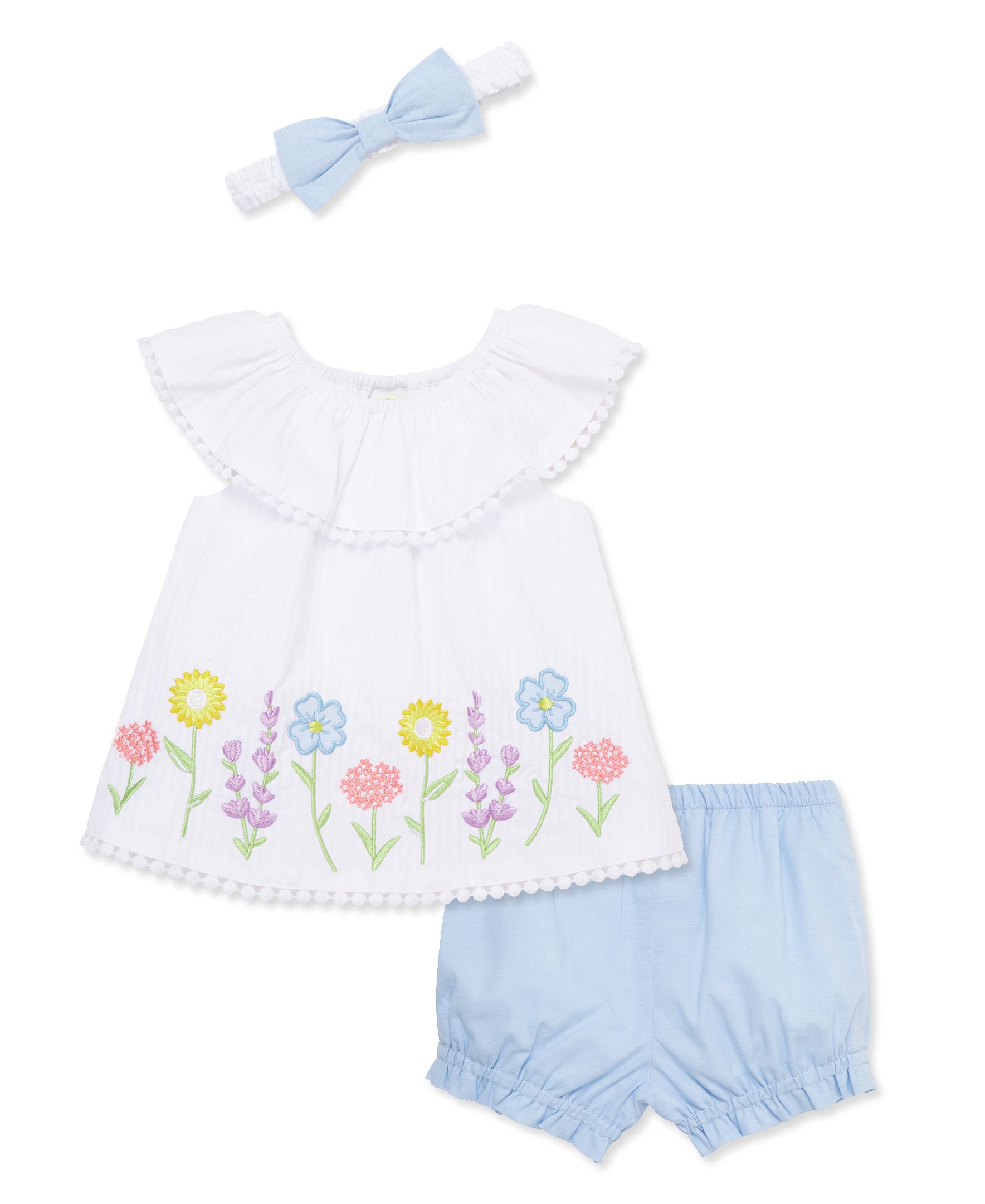 Floral Border Woven Short Set & Headband - Little Me