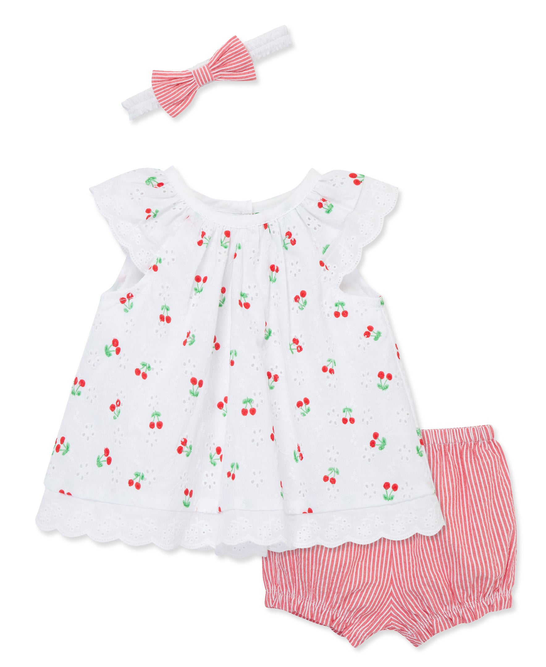 Cherry Eyelet Woven Short Set & Headband - Little Me