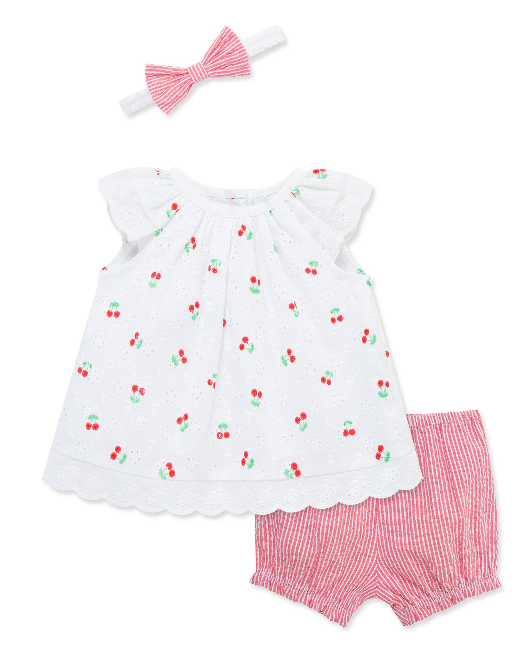 Cherry Eyelet Woven Short Set & Headband - Little Me