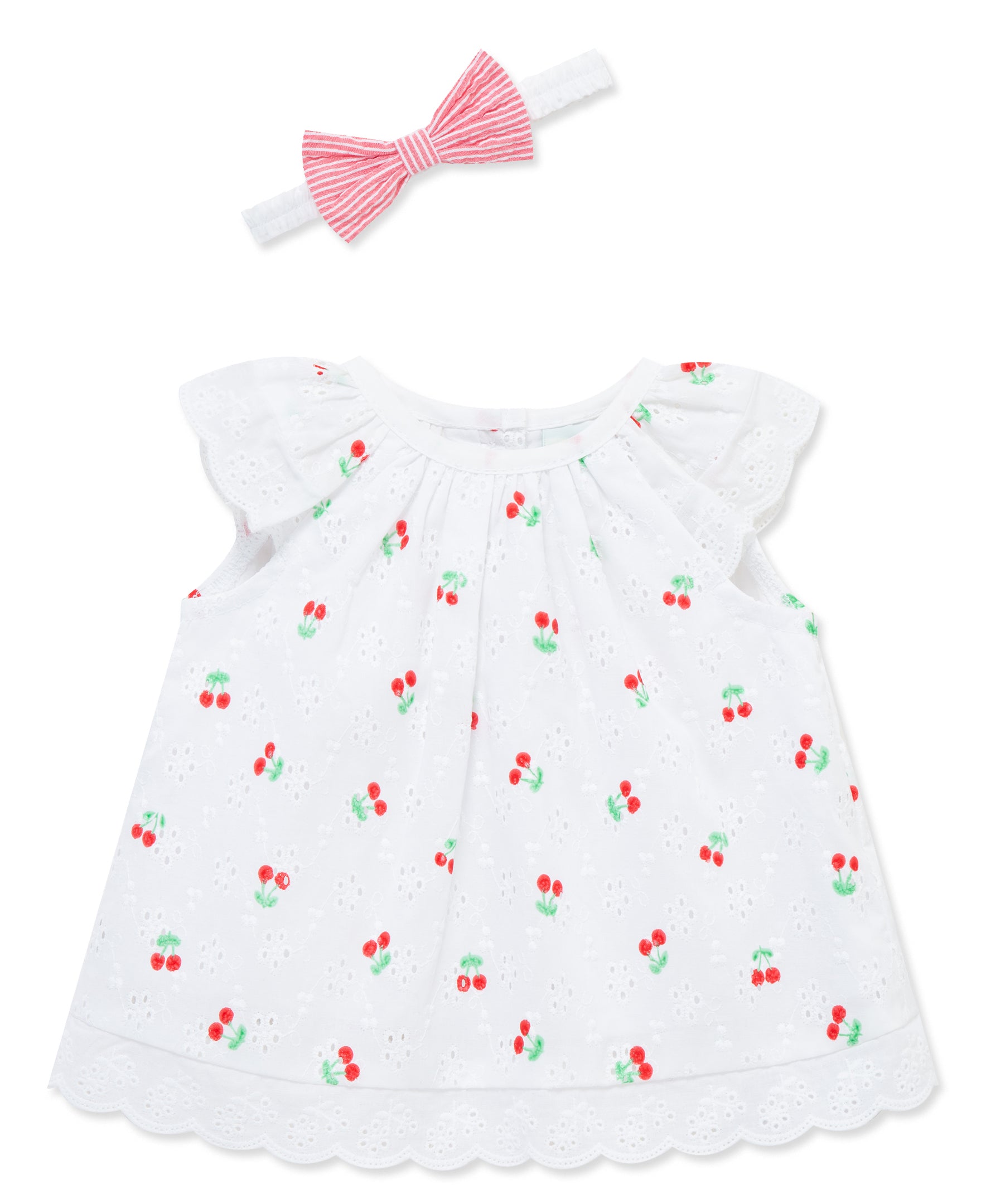 Cherry Eyelet Woven Short Set & Headband - Little Me