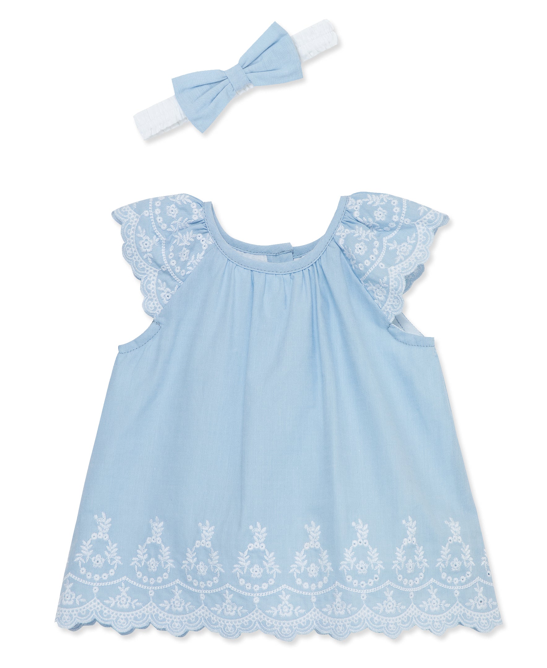 Blue Eyelet Woven Short Set & Headband - Little Me