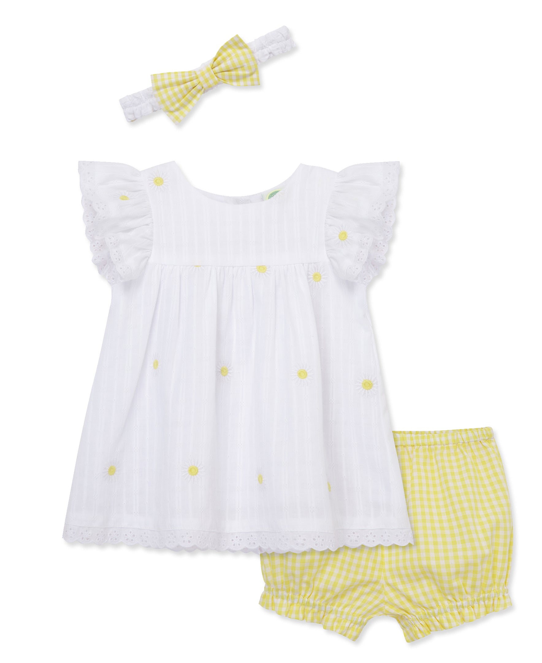 Daisy Texture Woven Short Set & Headband - Little Me