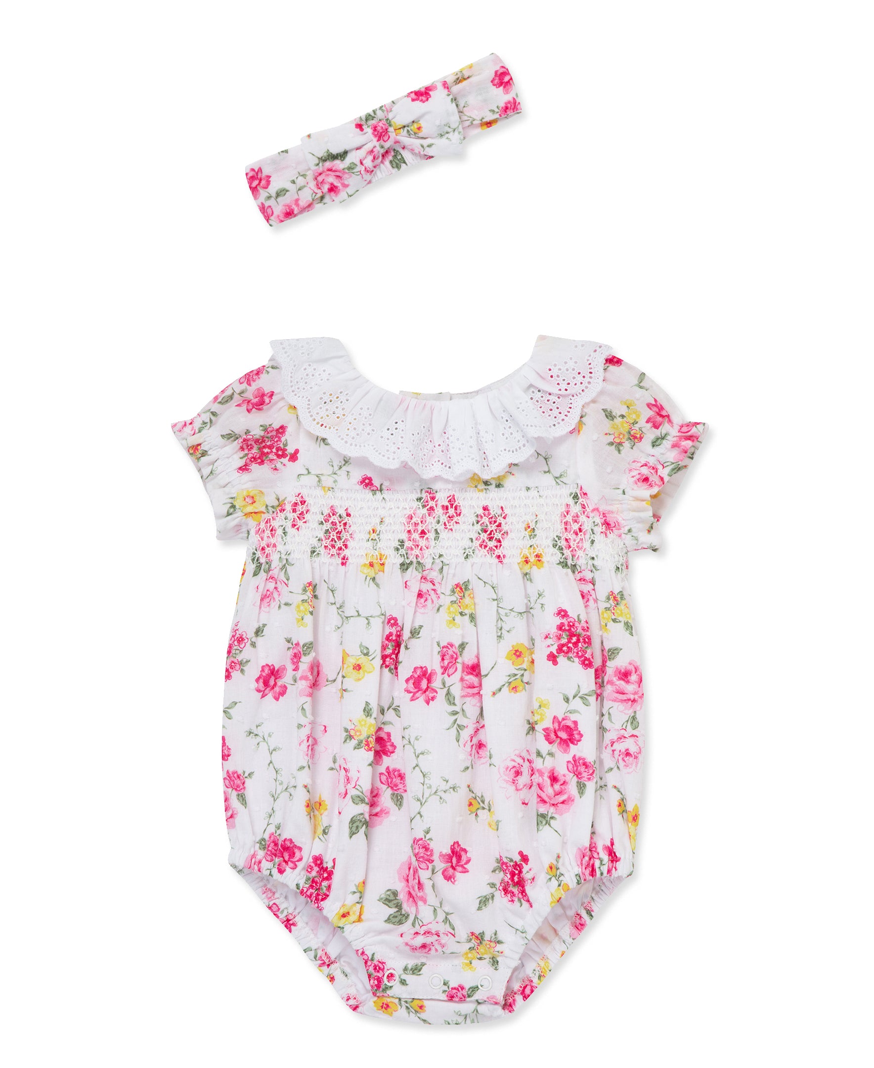 Rose Smock Woven Bubble & Headband Set - Little Me