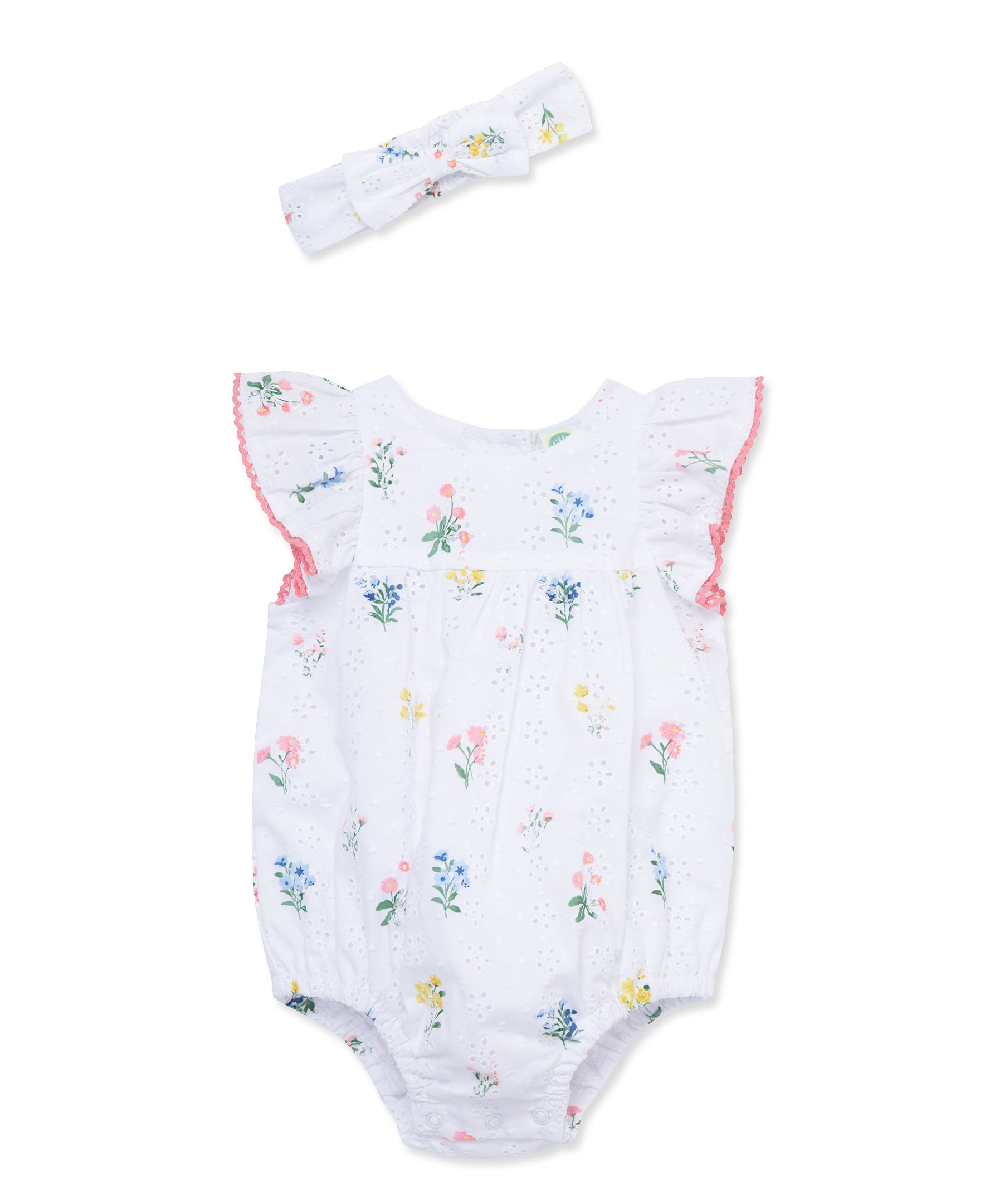 Eyelet Floral Woven Bubble & Headband Set - Little Me