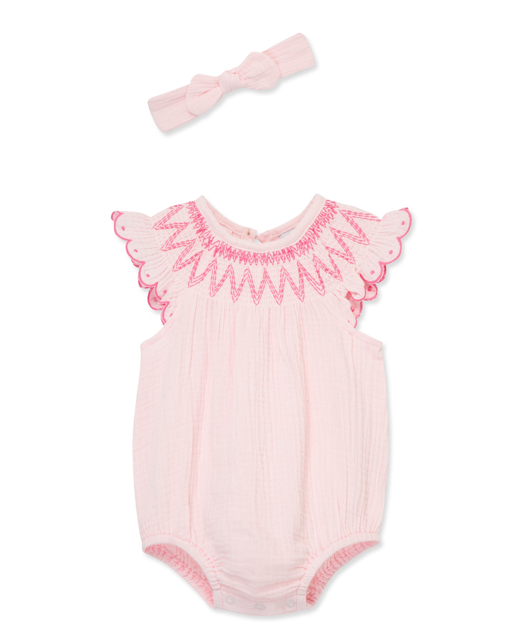 Smocked Gauze Bubble & Headband Set - Little Me