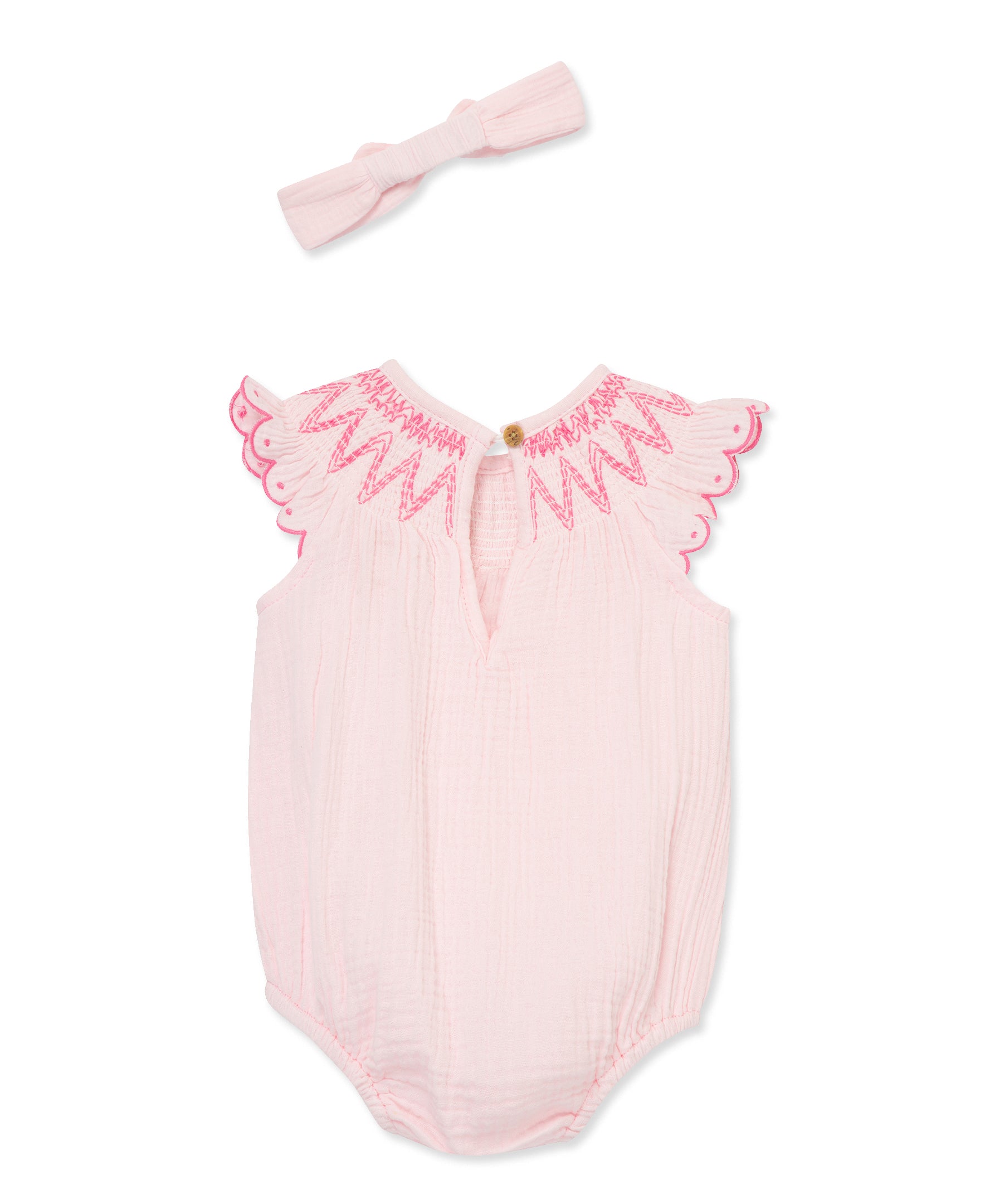 Smocked Gauze Bubble & Headband Set - Little Me