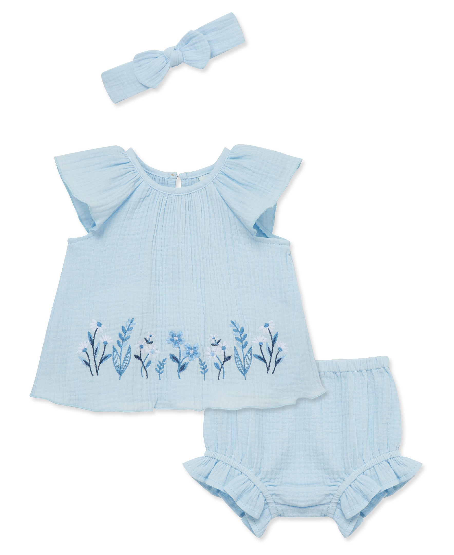 Border Gauze Short Set & Headband - Little Me