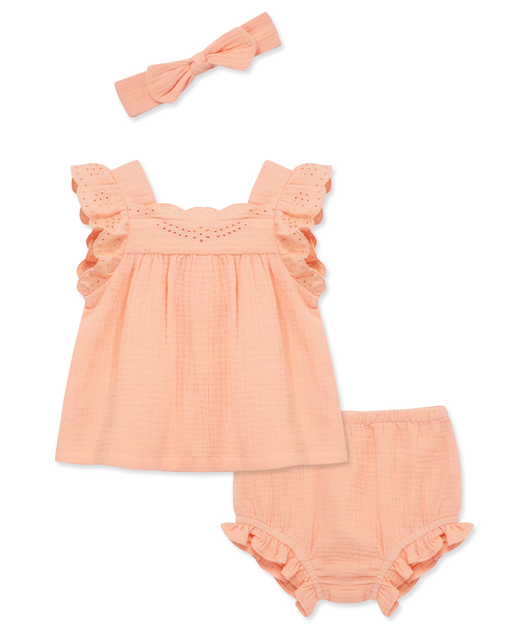 Eyelet Gauze Short Set & Headband - Little Me