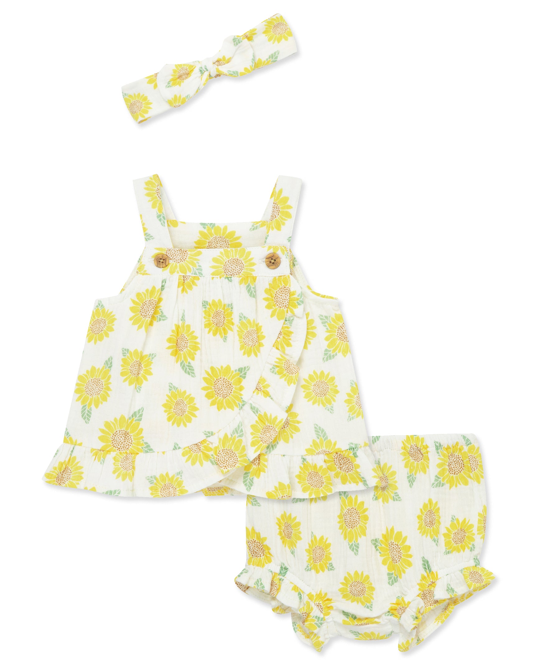 Sunflower Gauze Short Set & Headband - Little Me