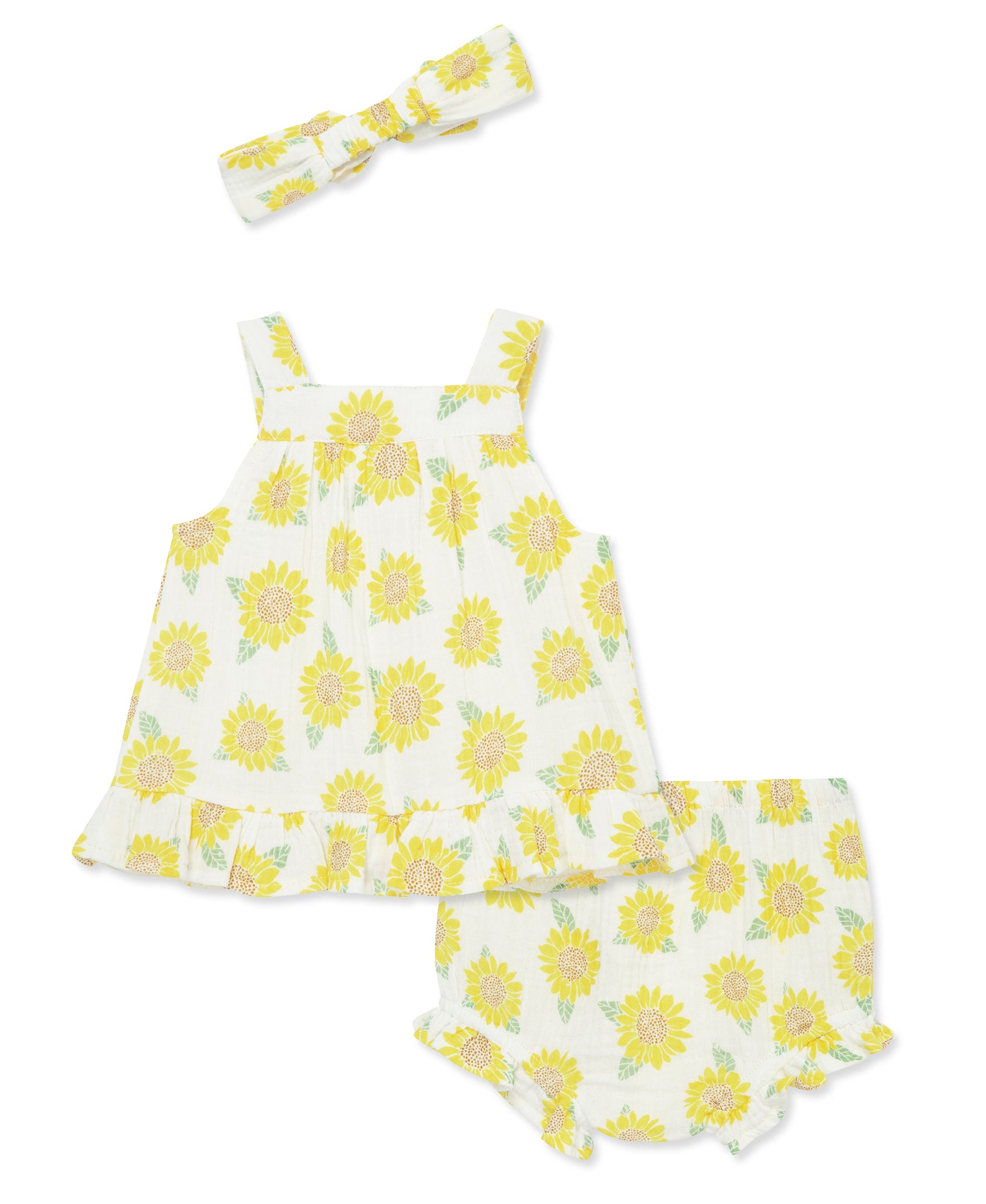 Sunflower Gauze Short Set & Headband - Little Me