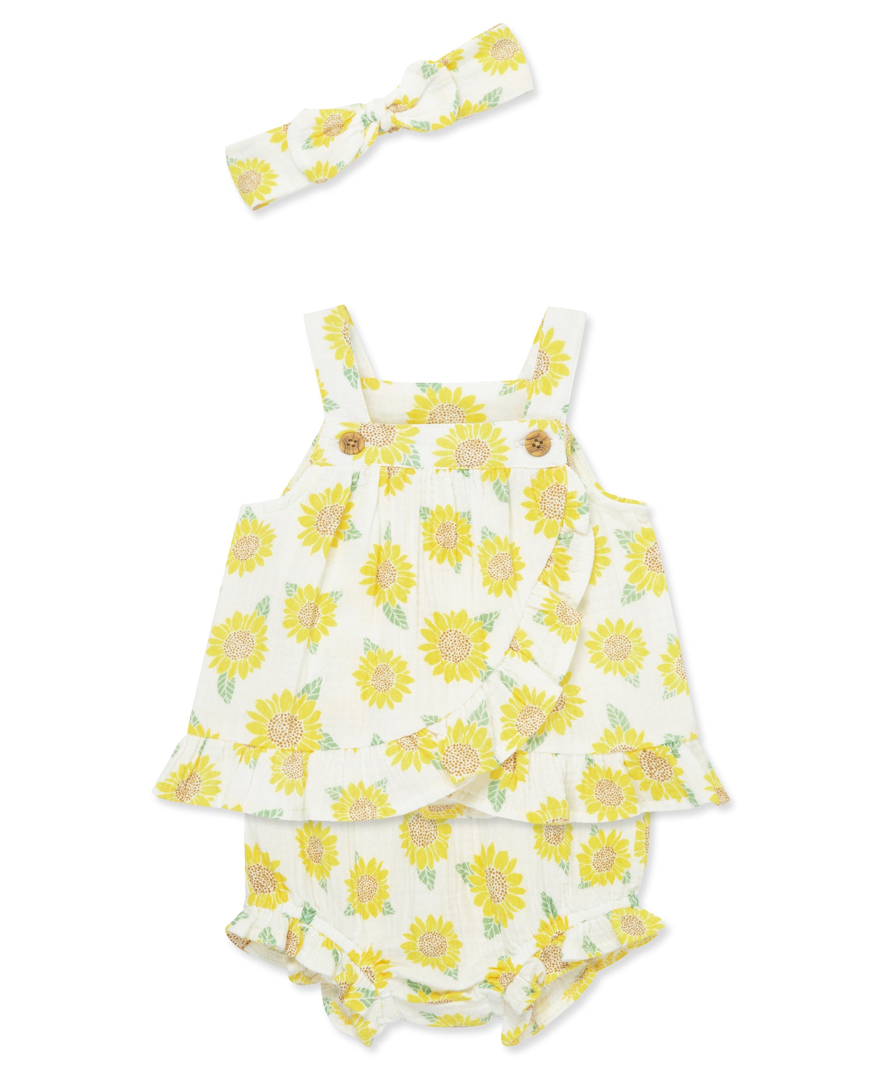 Sunflower Gauze Short Set & Headband - Little Me