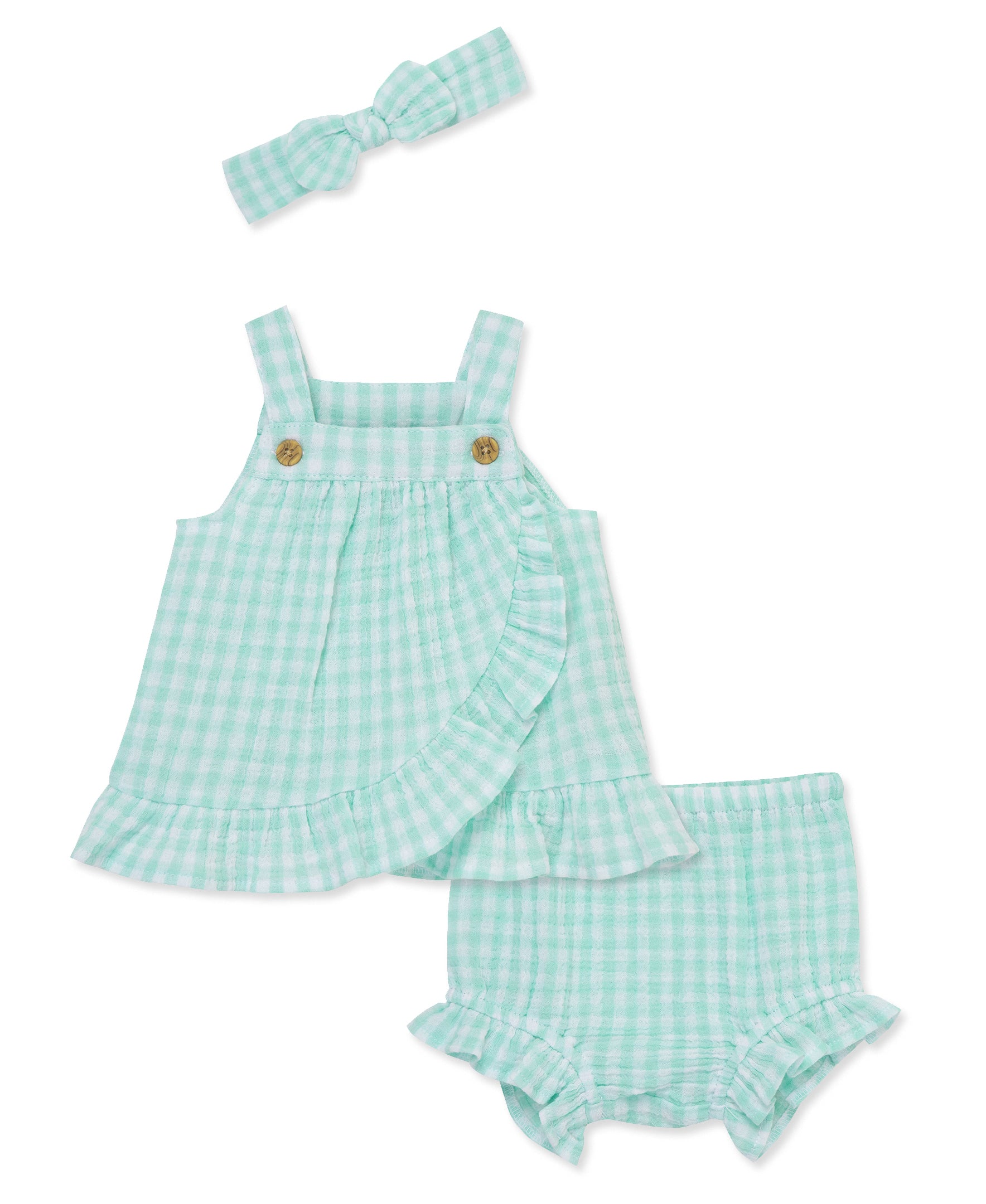 Check Gauze Short Set & Headband - Little Me