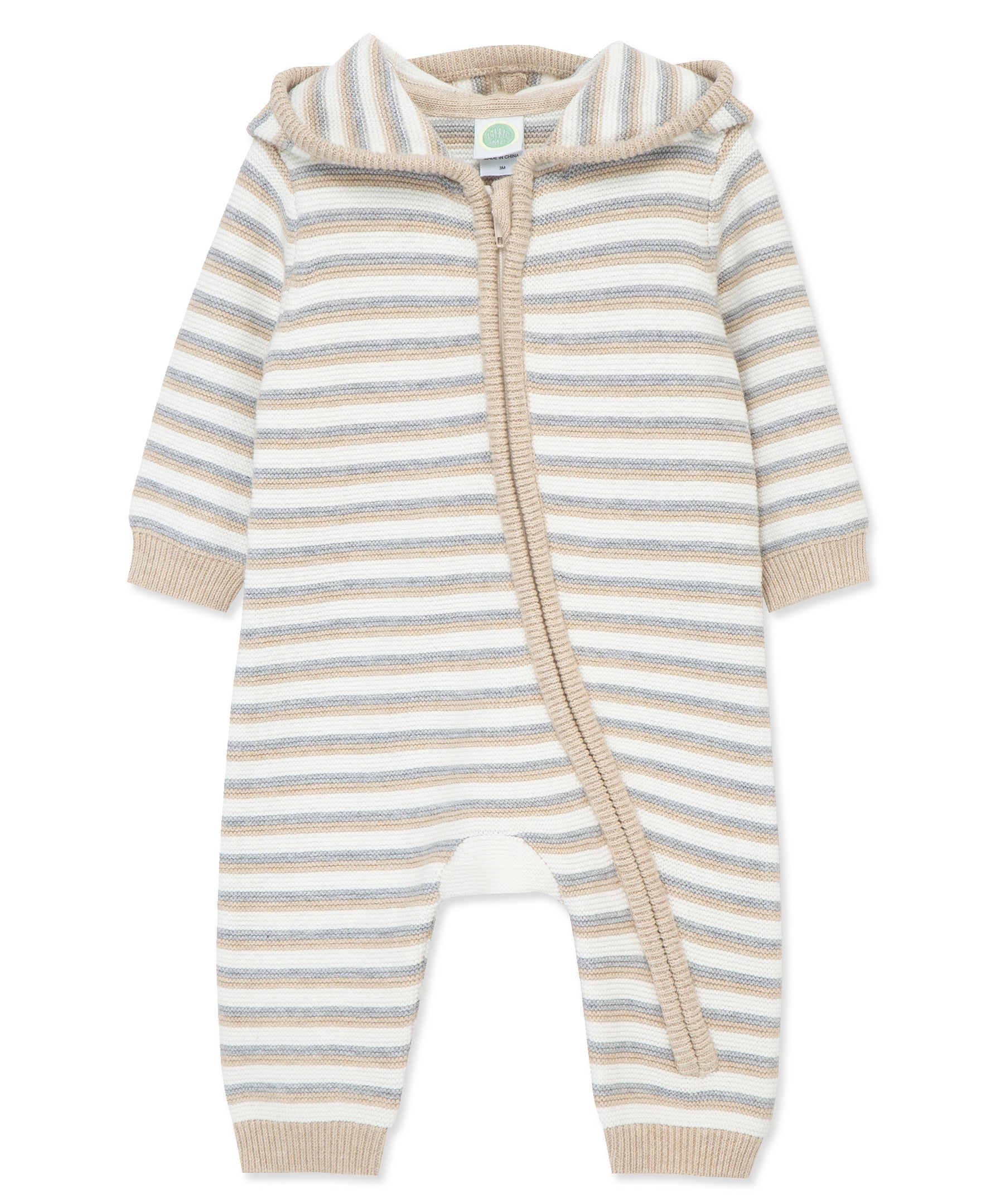 Neutral Stripe Zip Front Coverall - Little Me