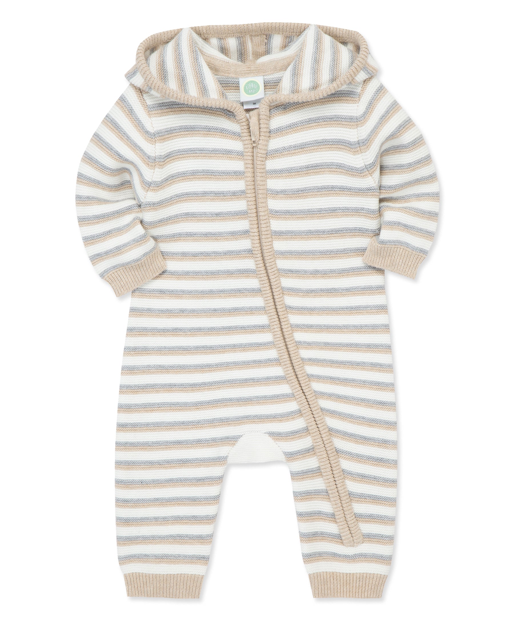 Neutral Stripe Zip Front Coverall - Little Me